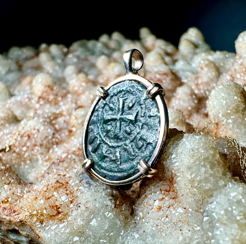 Genuine 13th century Christian Crusader Coin in 14k yellow gold filled Pendant