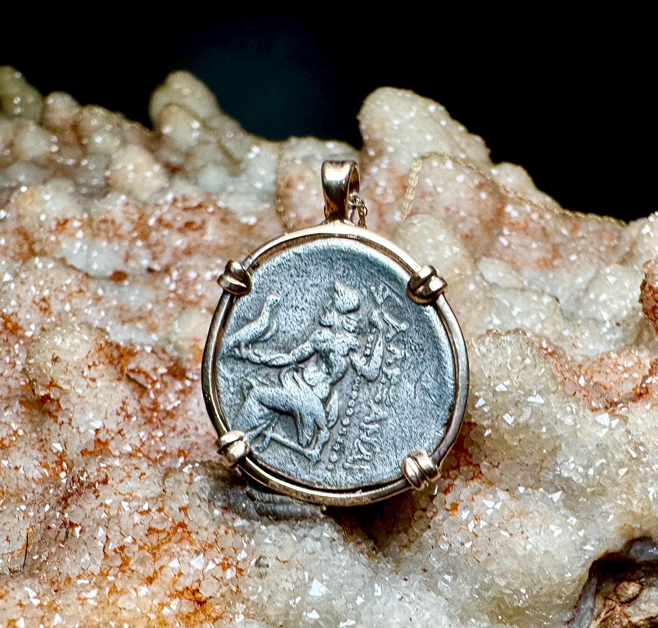 Genuine Alexander the Great Drachm in 14k yellow gold filled Pendant