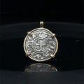 13th century silver Christian Crusader coin in 14k yellow gold filled pendant