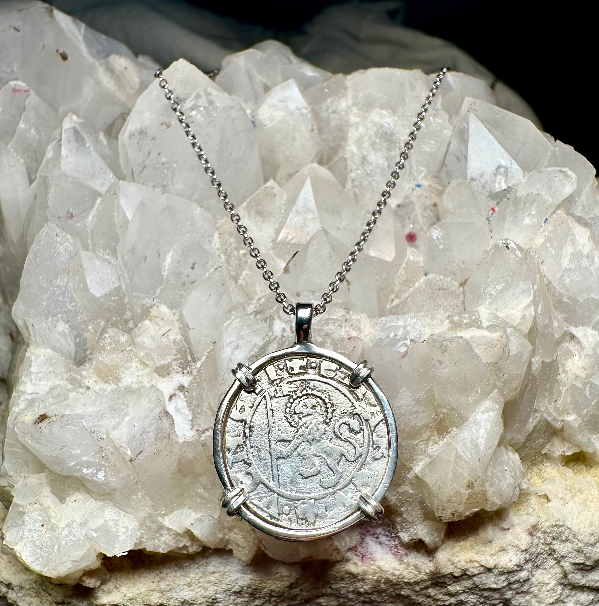 14th Century Christian Lion of St Mark coin in sterling silver pendant