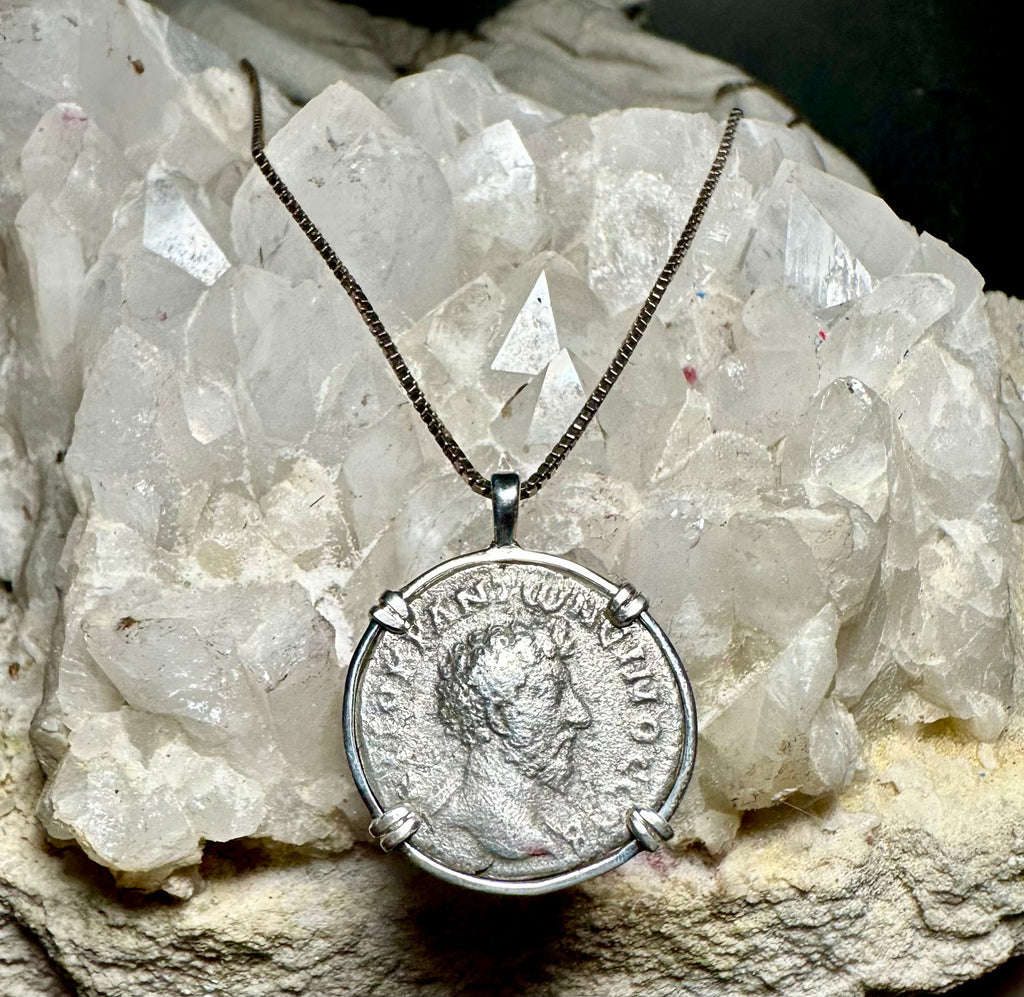 Marcus Aurelius silver Didrachm in sterling silver pendant