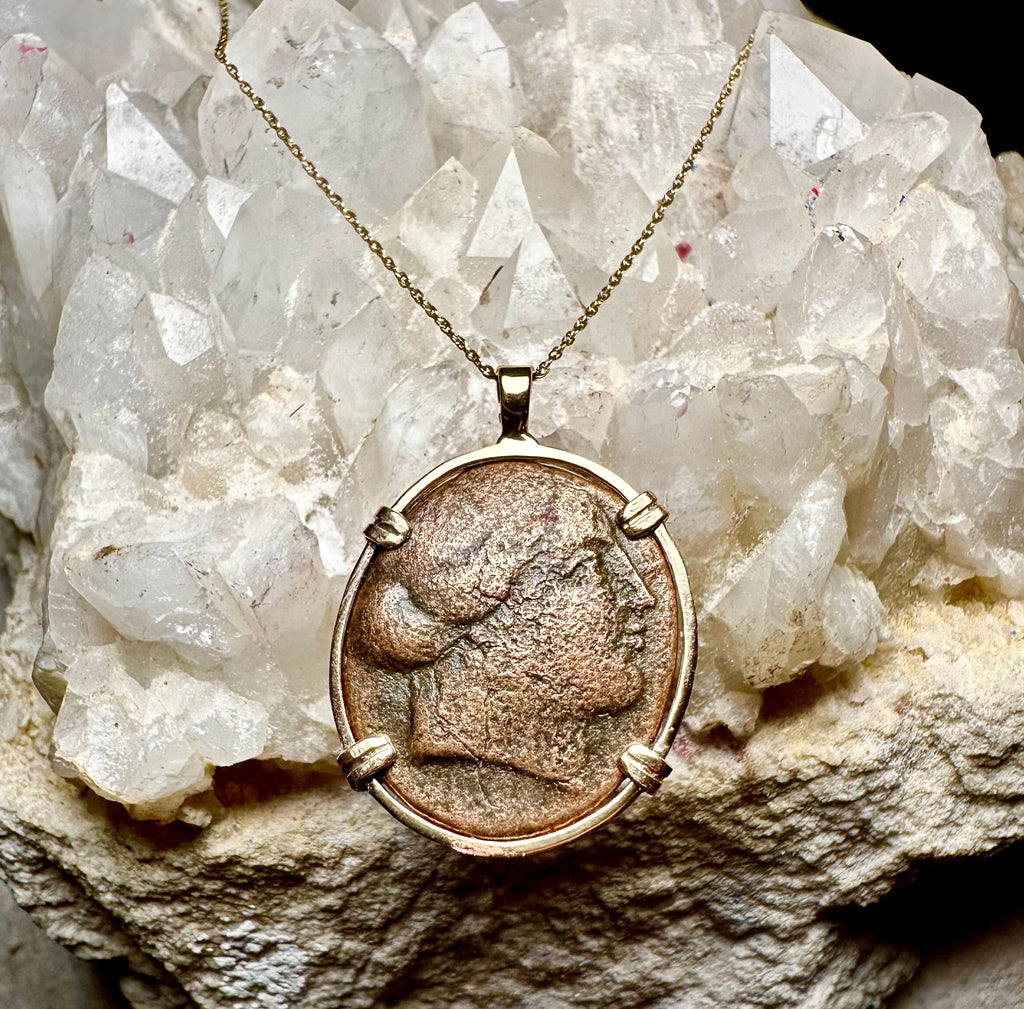 Ancient Greek Amazonian warrior and Horse coin in 14k yellow gold filled pendant