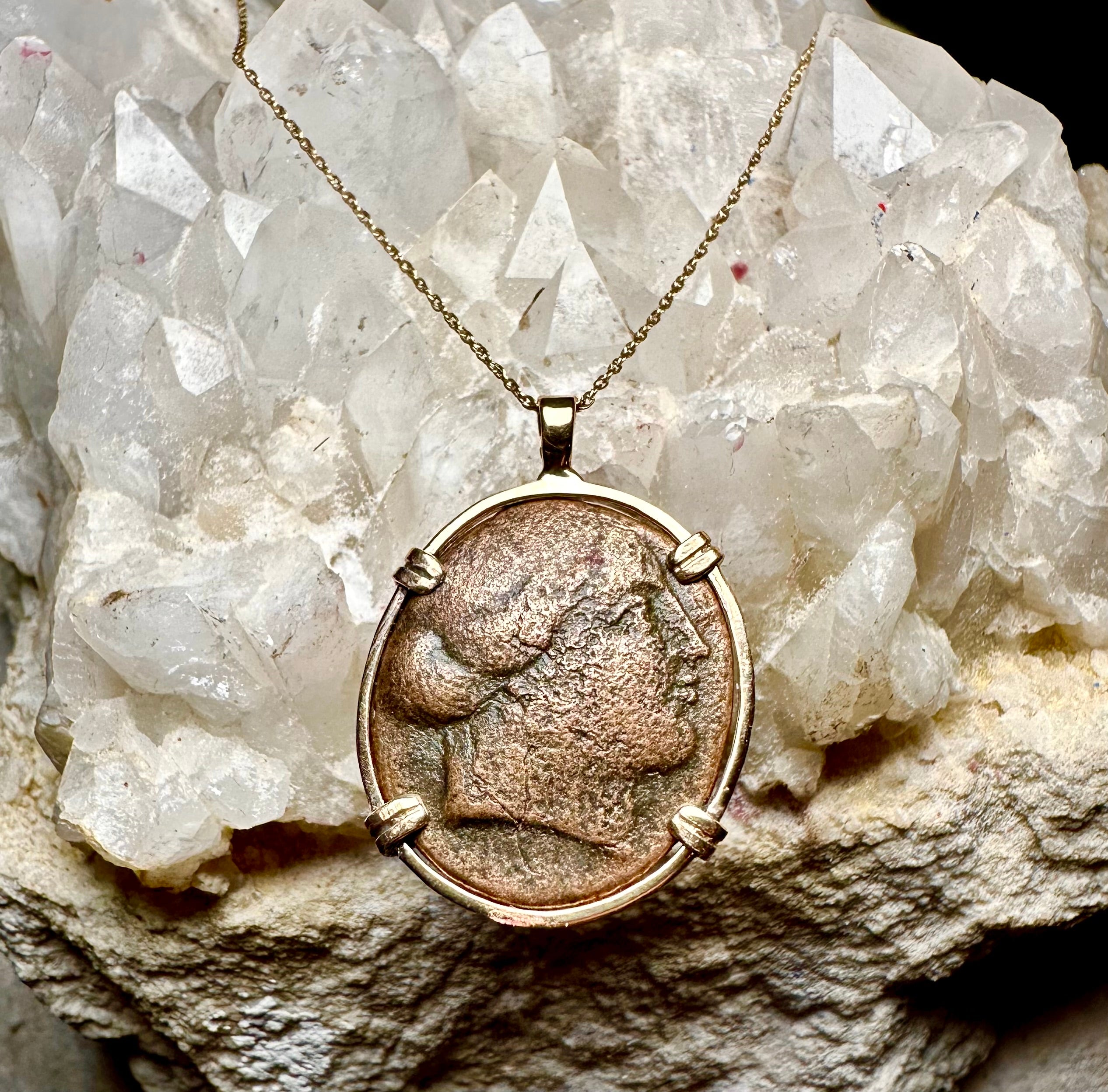 Ancient Greek Amazonian warrior and Horse coin in 14k yellow gold filled pendant