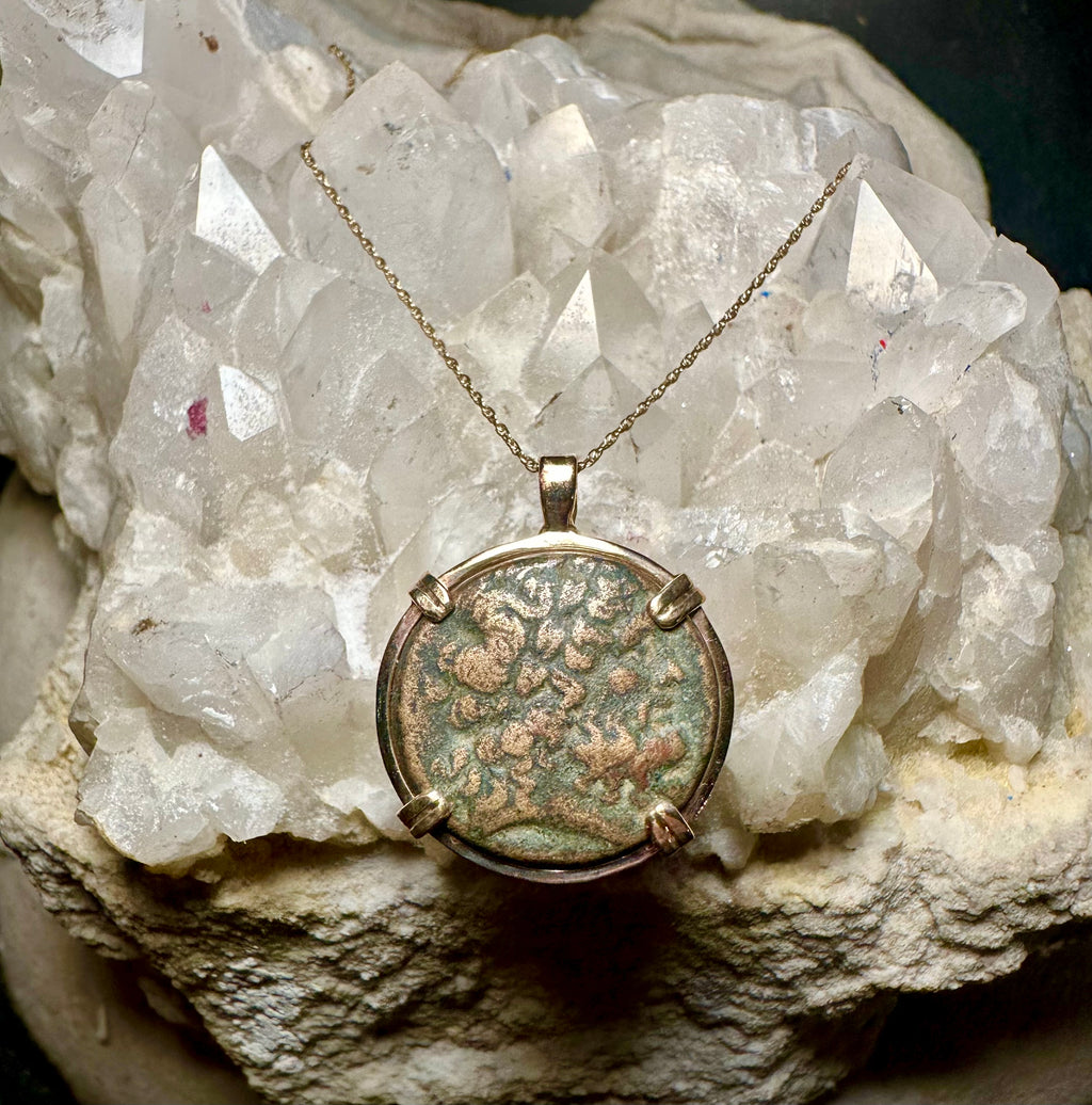 Ancient Egyptian Zeus Ammon and Eagle coin in 14k yellow gold filled pendant
