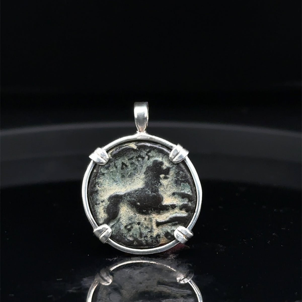 Ancient Greek Athena and Lion coin in sterling silver Pendant