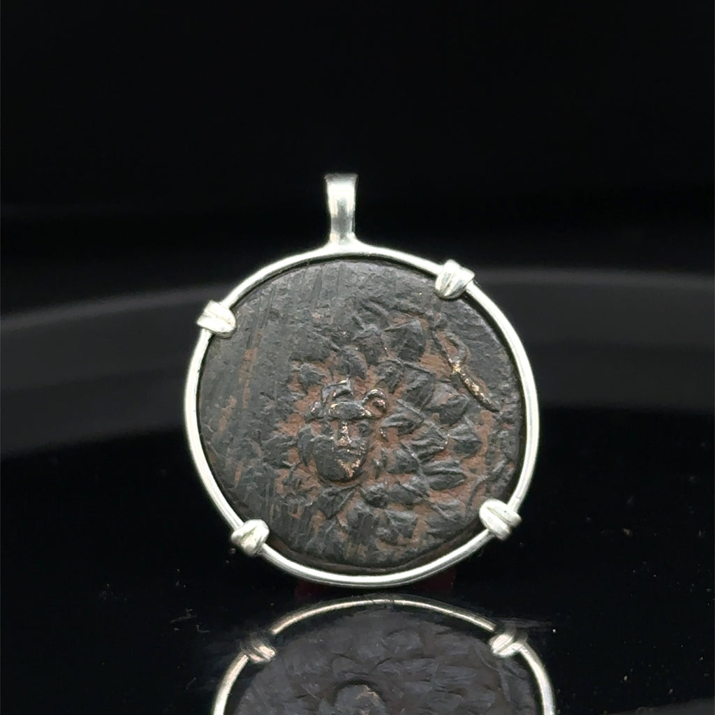 Ancient Greek Medusa and Nike coin in sterling silver pendant