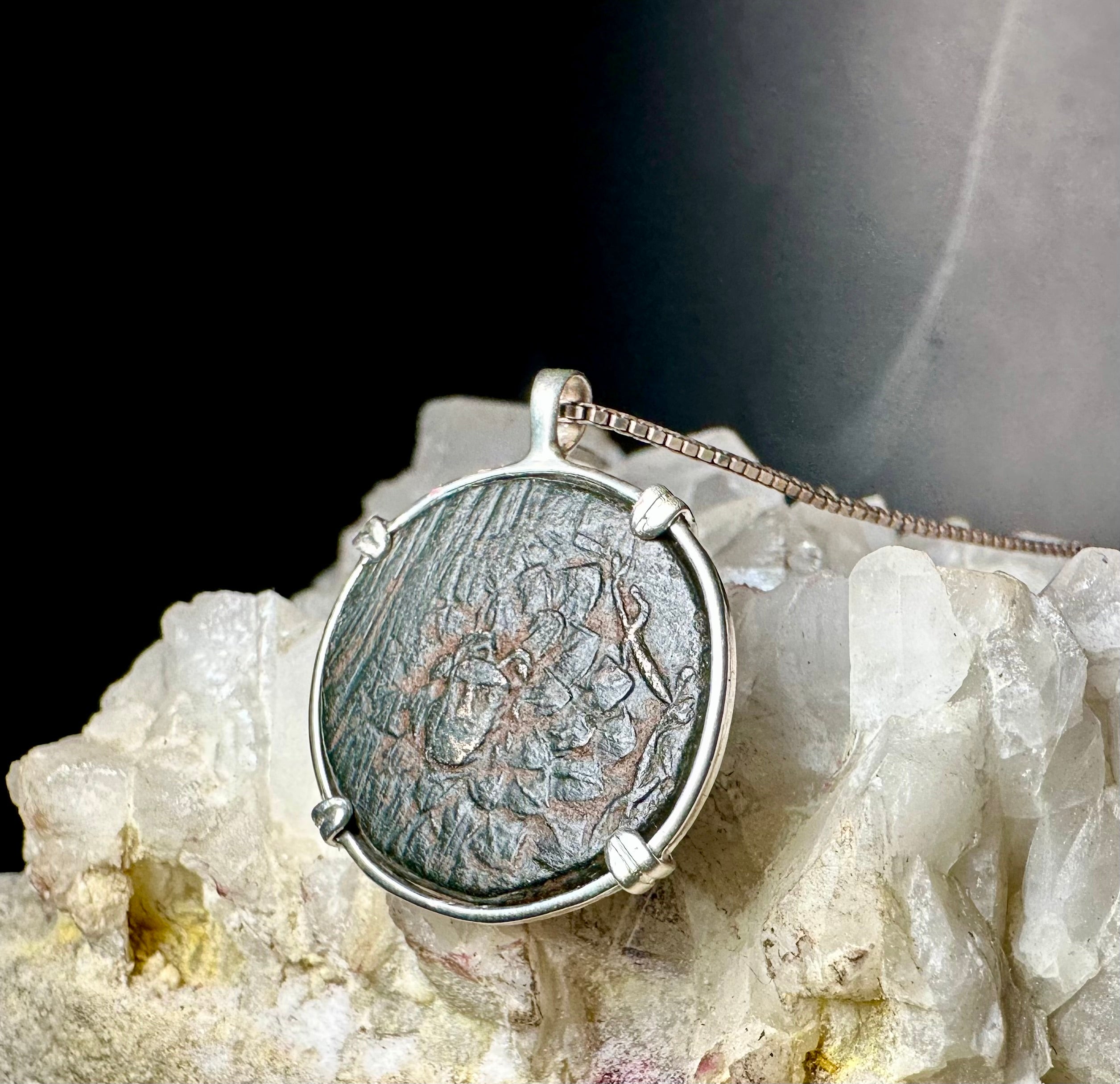 Ancient Greek Medusa and Nike coin in sterling silver pendant