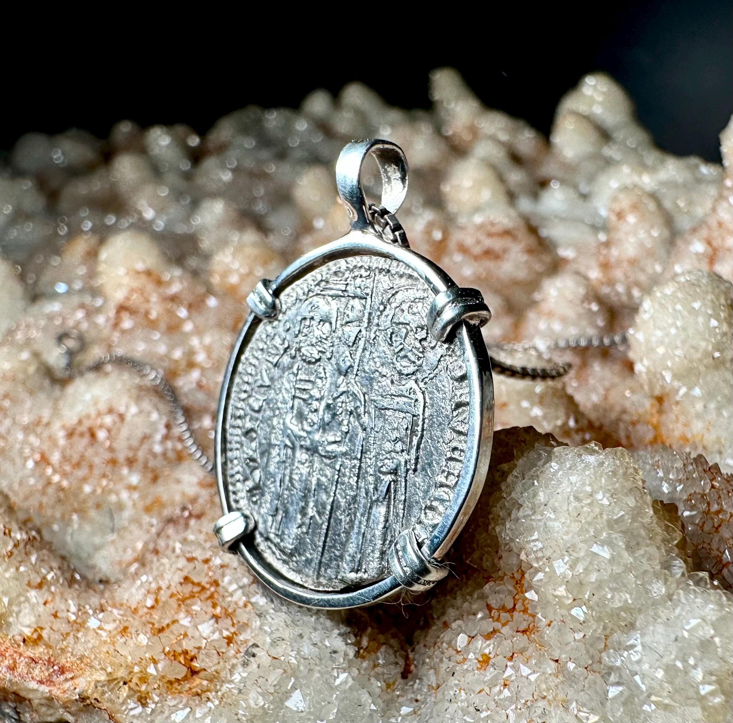 Genuine 14th Century Jesus Christ and St. Mark coin in hand made sterling silver