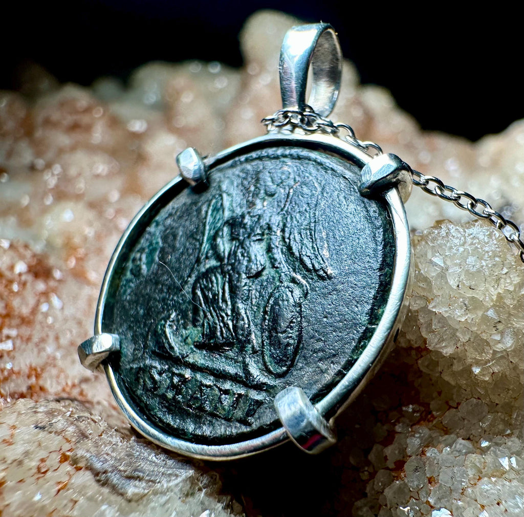 Genuine 4th century Roman Coin of Victory sterling silver pendant