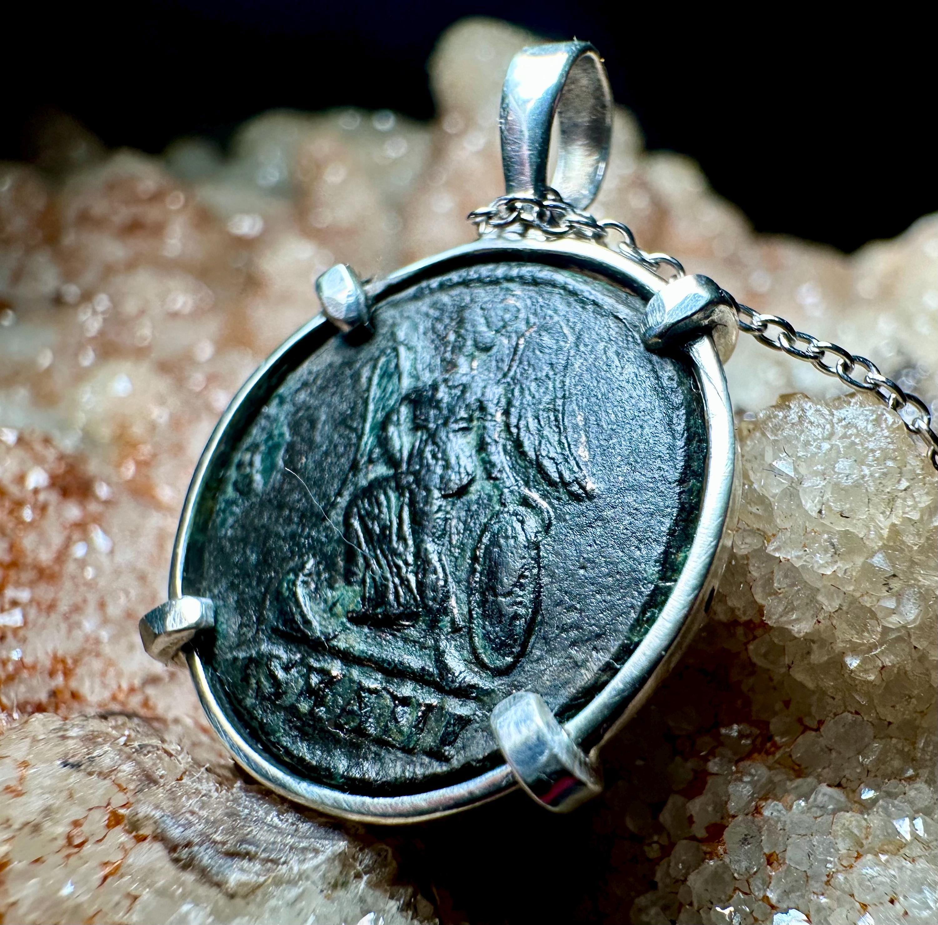 Genuine 4th century Roman Coin of Victory sterling silver pendant