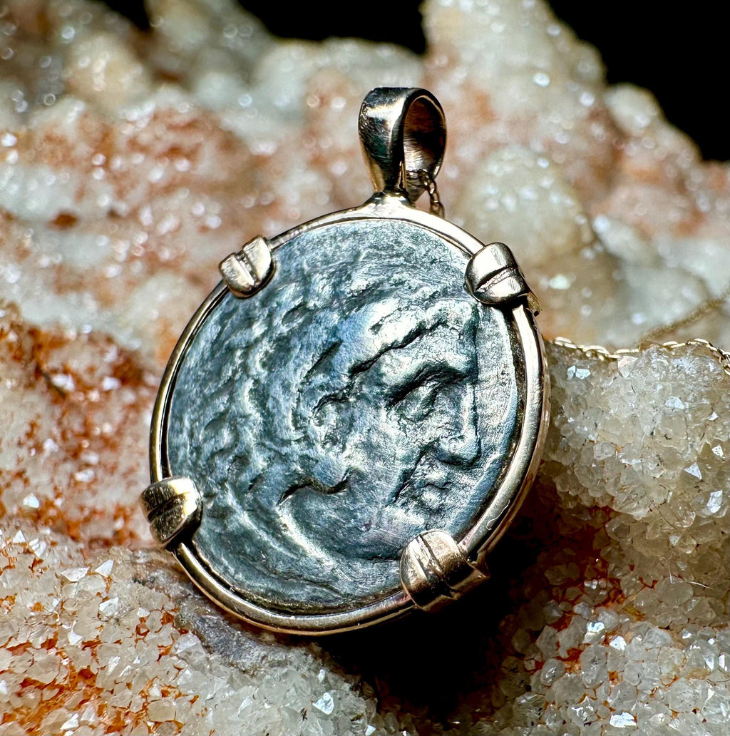Genuine Alexander the Great Drachm in 14k yellow gold filled Pendant