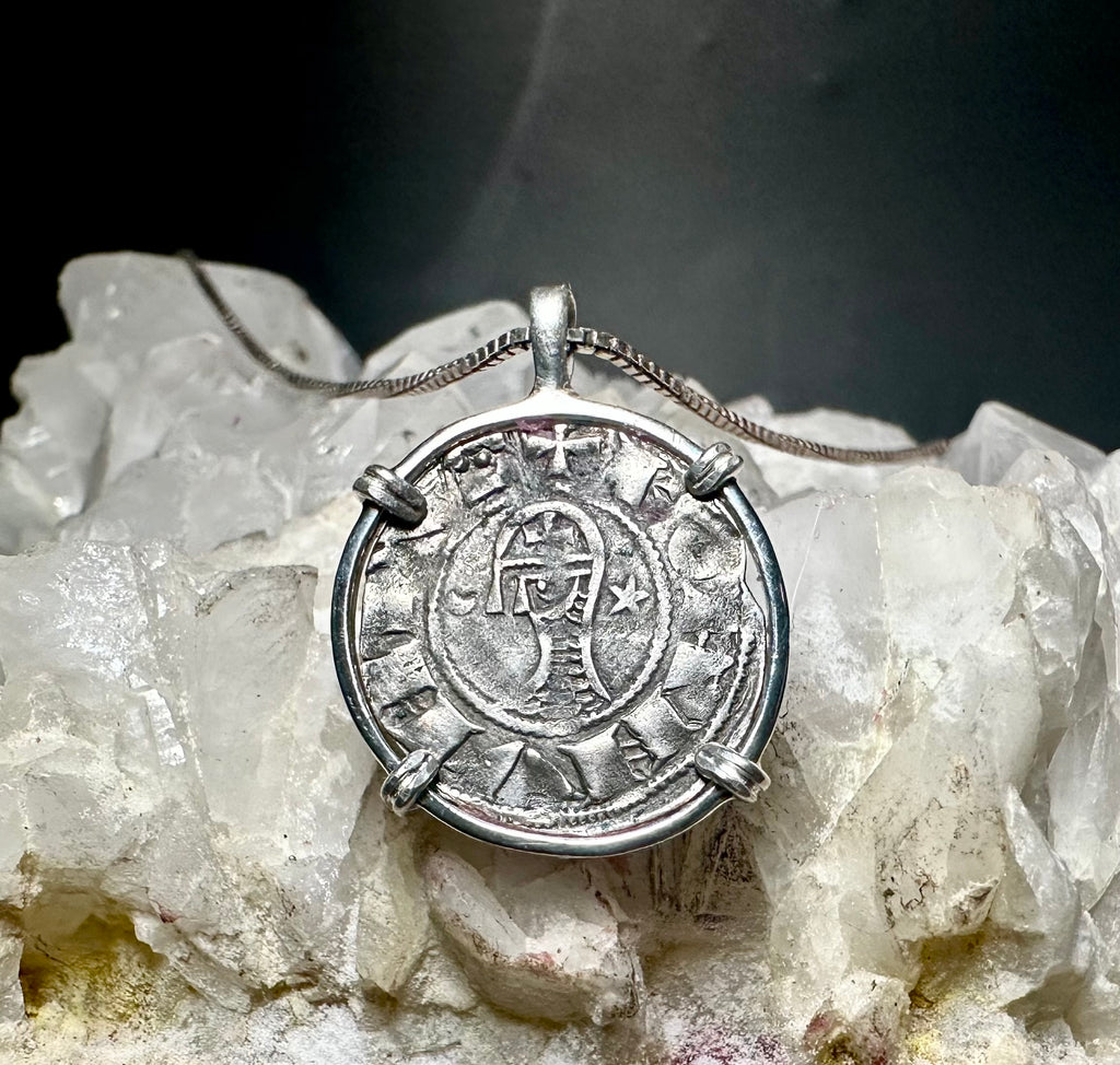 Medieval 12th century Templar Christian Crusades coin in Sterling Silver Pendant