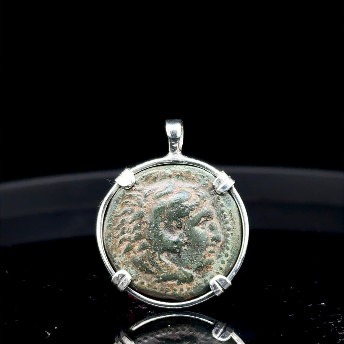 Ancient Greek Alexander The Great coin in sterling silver pendant
