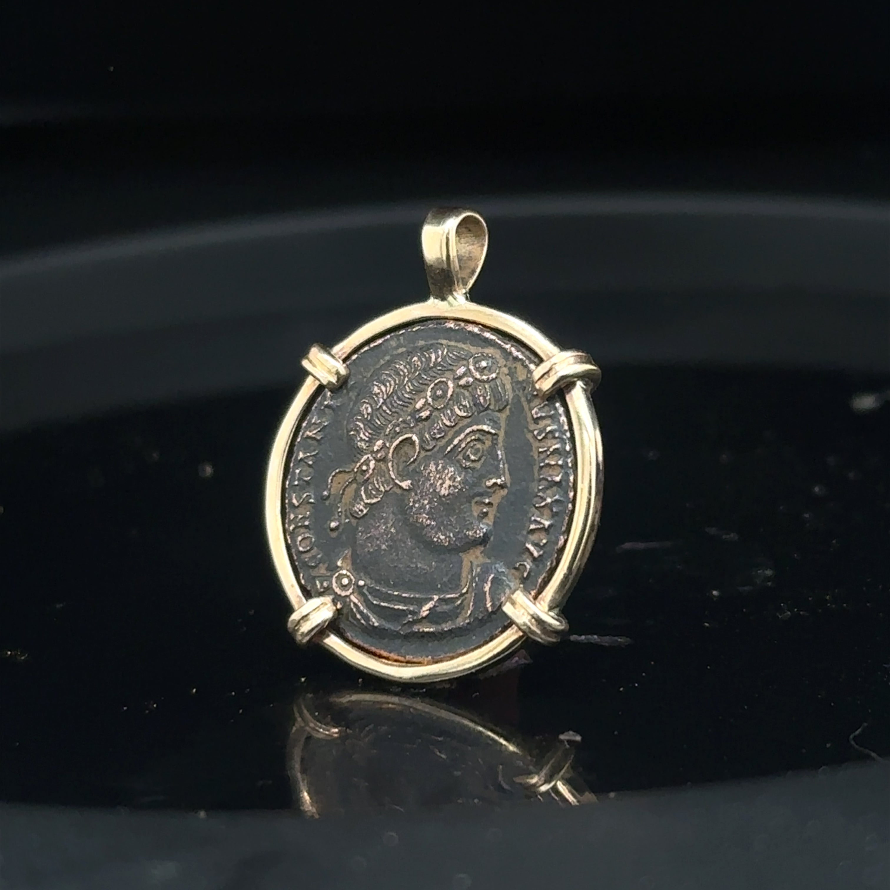 Ancient Roman Constantine The Great coin in 14k yellow gold filled pendant