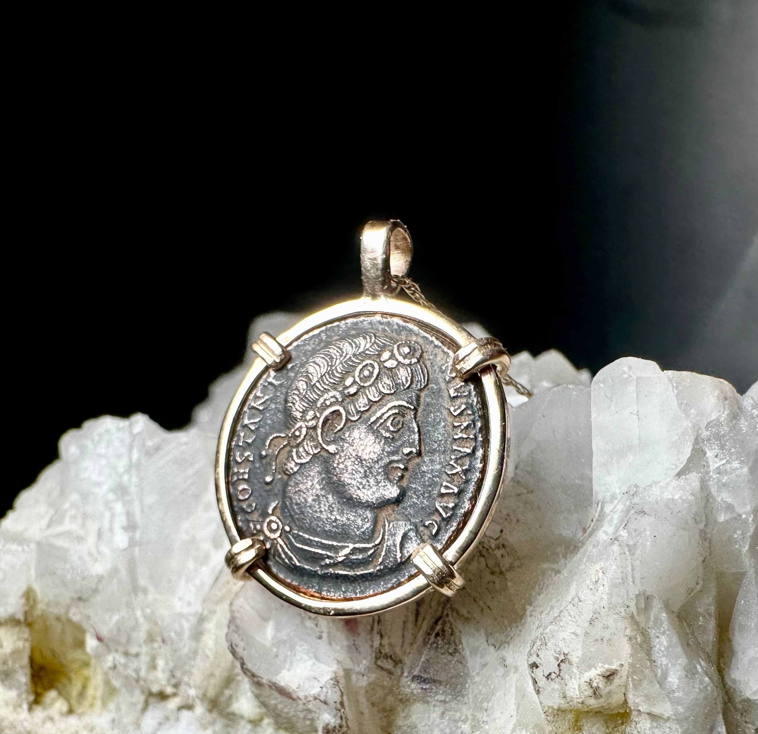 Ancient Roman Constantine The Great coin in 14k yellow gold filled pendant