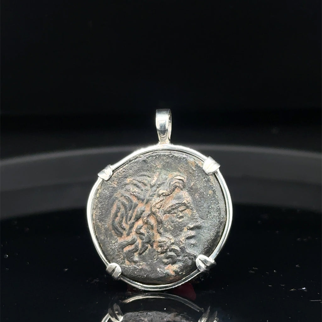 Ancient Greek Zeus and Eagle coin in sterling silver pendant
