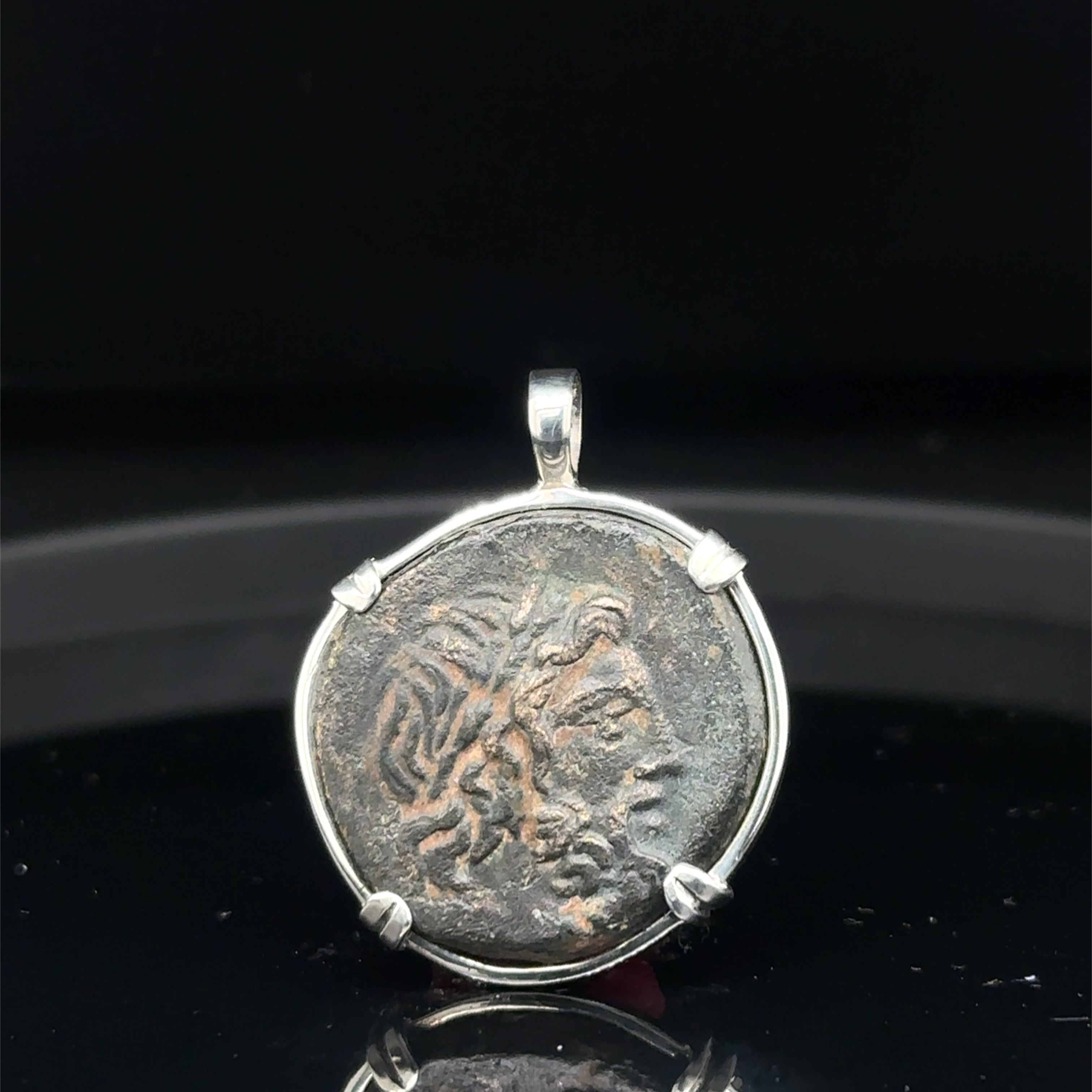 Ancient Greek Zeus and Eagle coin in sterling silver pendant