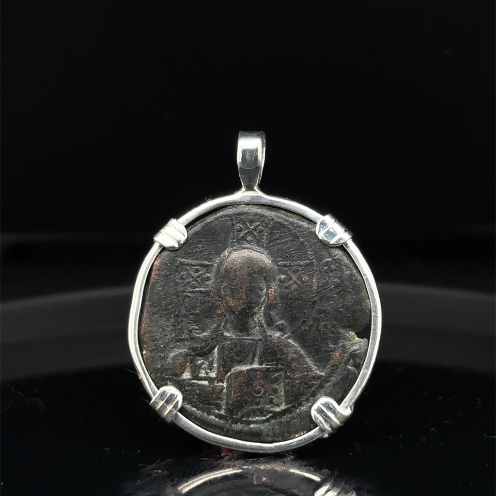 Byzantine Jesus Christ “Jesus Christ King of kings” inscription coin in sterling silver pendant