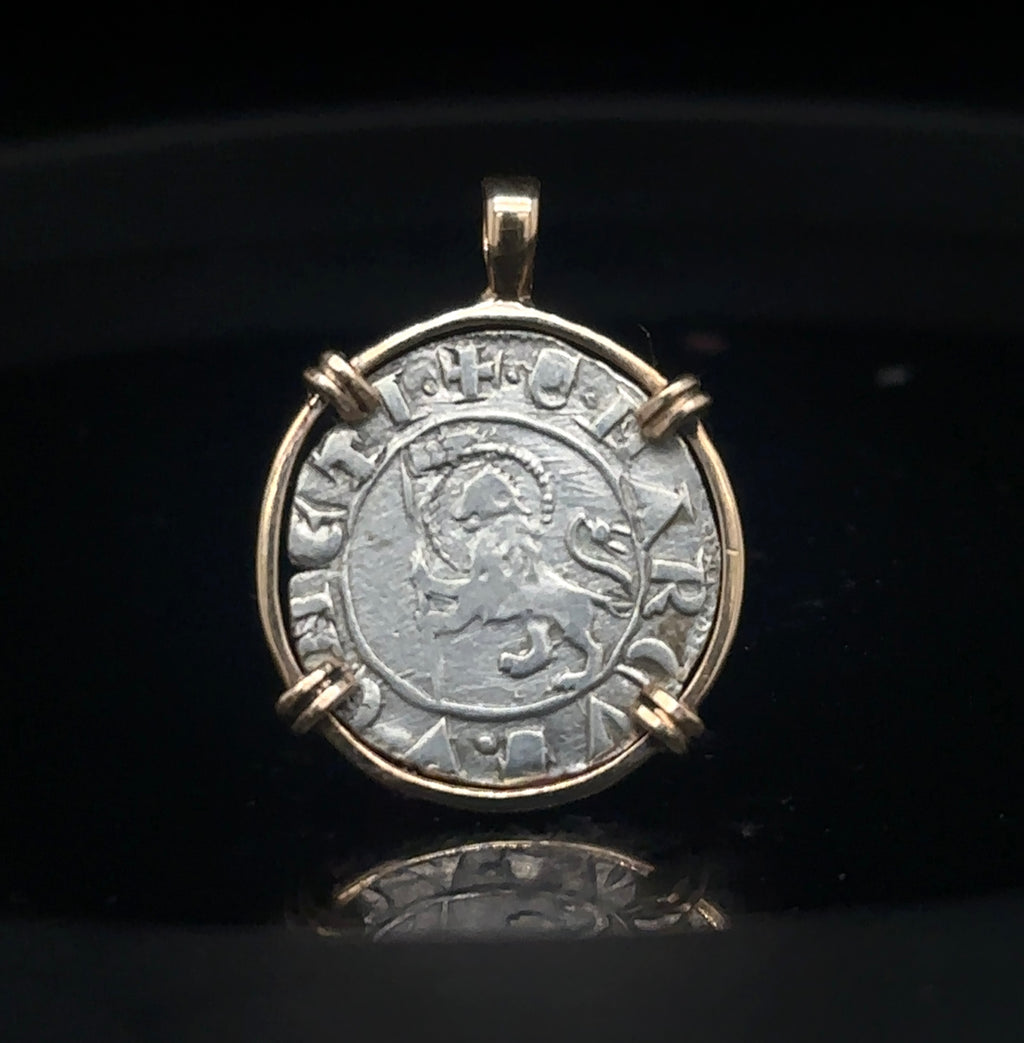 14th Century Italian Christian Lion of St Mark coin in 14k yellow gold filled pendant
