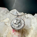Ancient Greek silver Athena and Janiform coin in sterling silver bezel
