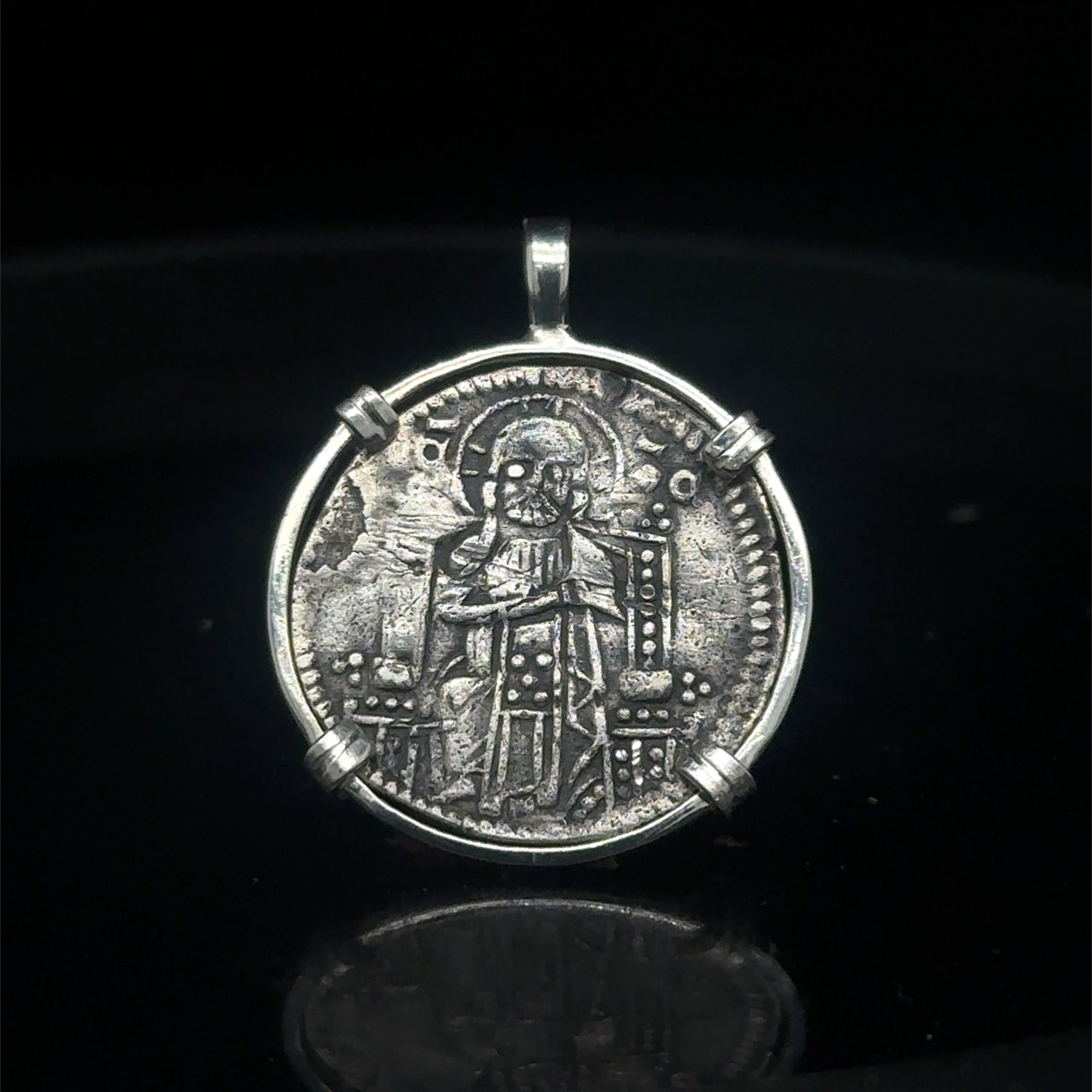 Medieval Jesus Christ and St Mark Italian silver coin in sterling silver