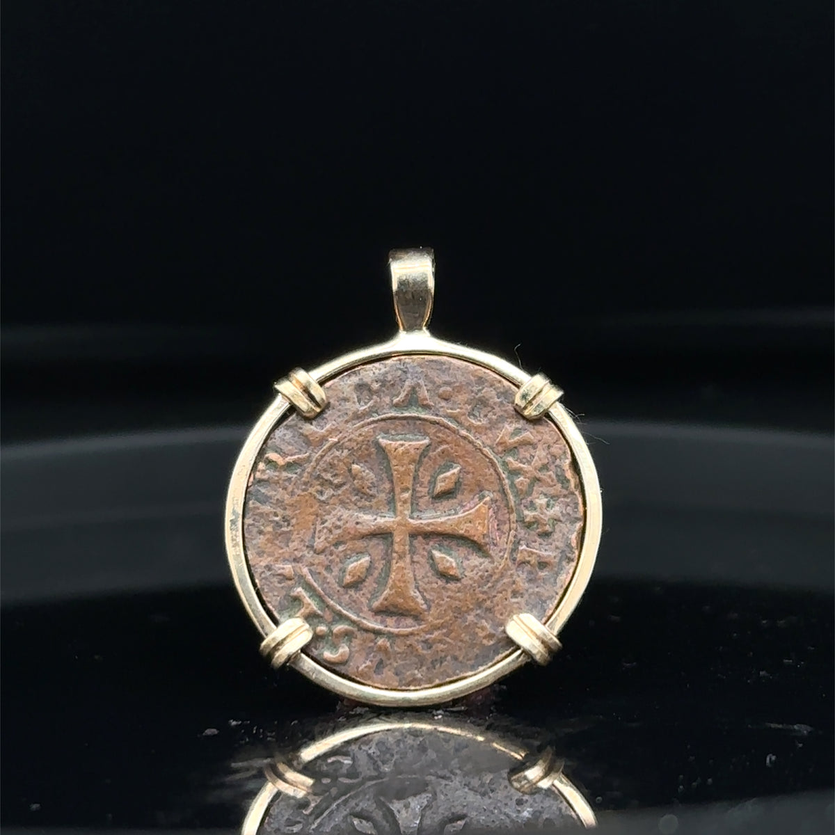 16th Century Christian Cross and Lion Vatican Coin in 14k Yellow Gold Filled Pendant