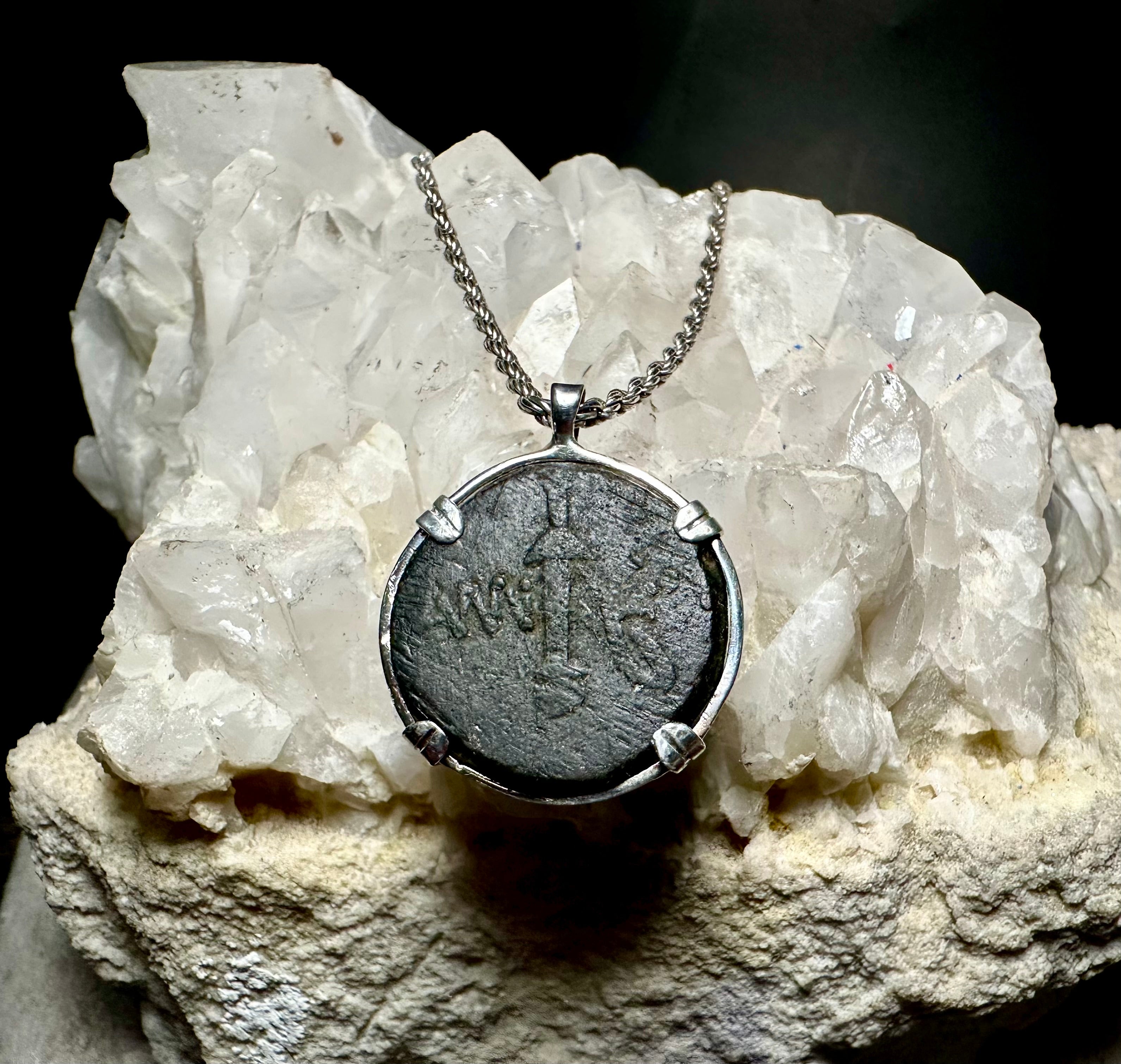 Genuine Ancient Greek Ares God of War and Sword Coin in sterling silver pendant