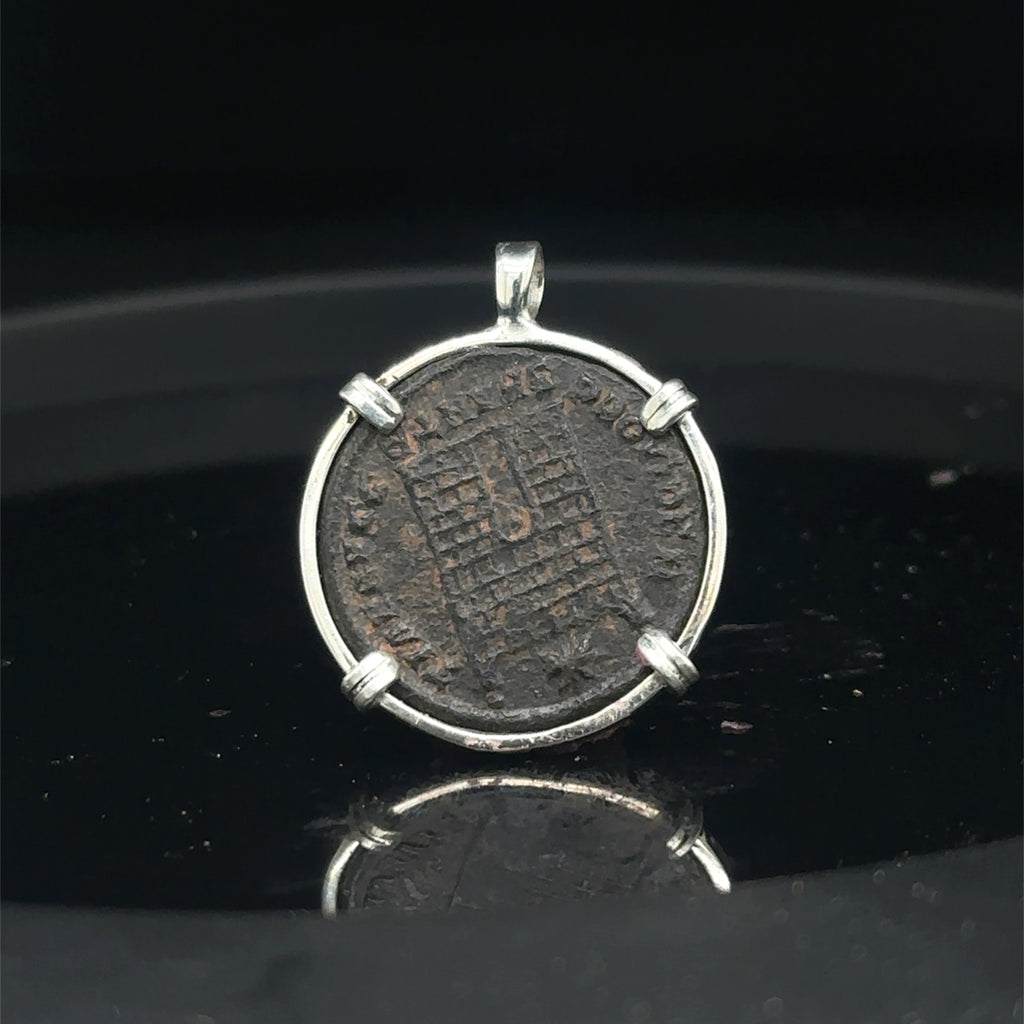 Constantine the Great ancient Roman coin in sterling silver pendant