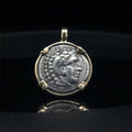 Alexander the Great silver Drachm in solid 14k Yellow Gold Pendant