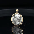 Ancient Greek Hera and Owl silver Drachm in 14k yellow gold filled pendant