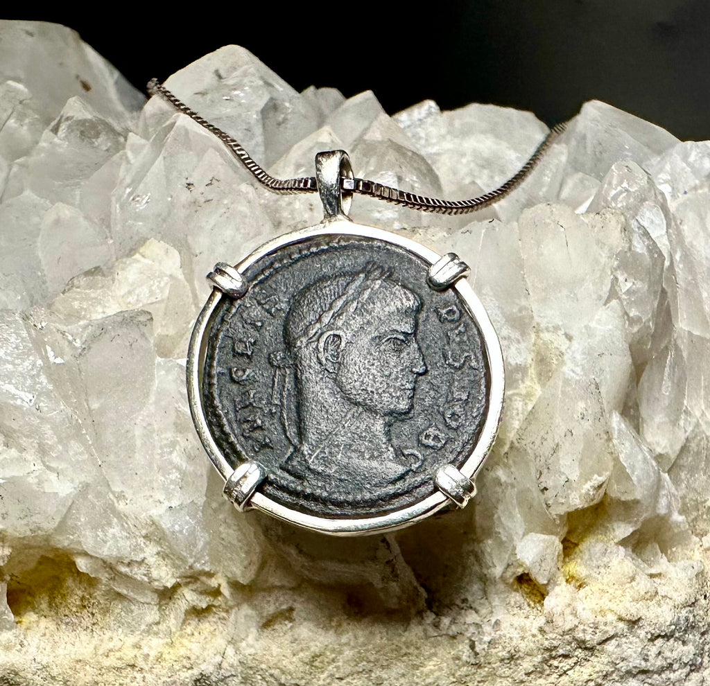 Genuine Constantine Ancient Roman Coin in Sterling Silver Pendant