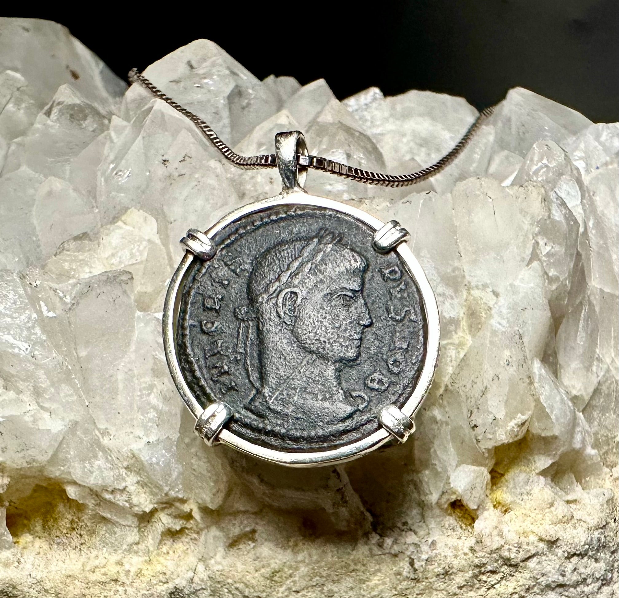 Genuine Constantine Ancient Roman Coin in Sterling Silver Pendant
