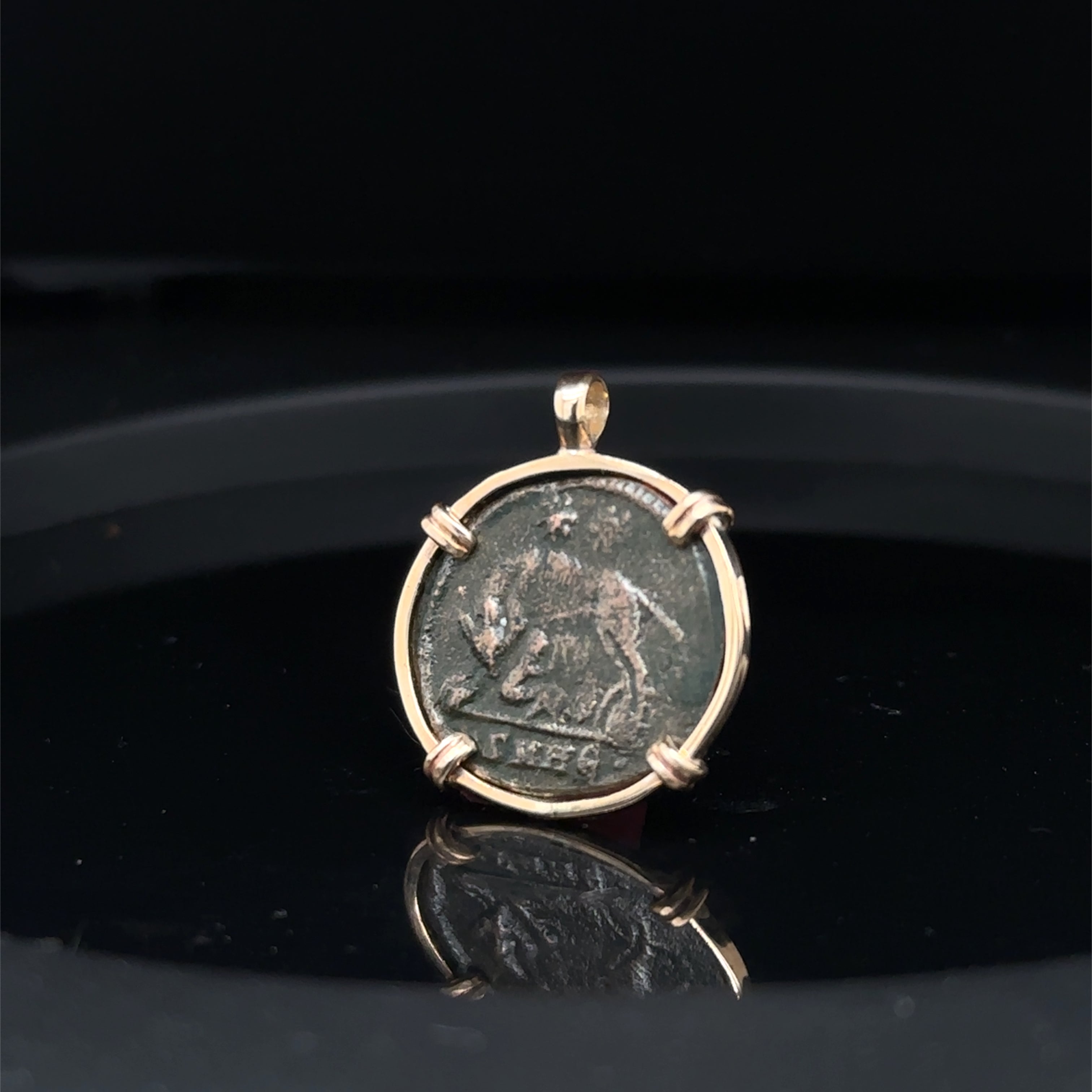 Ancient Roman She-wolf Romulus & Remus coin in 14k yellow gold filled pendant