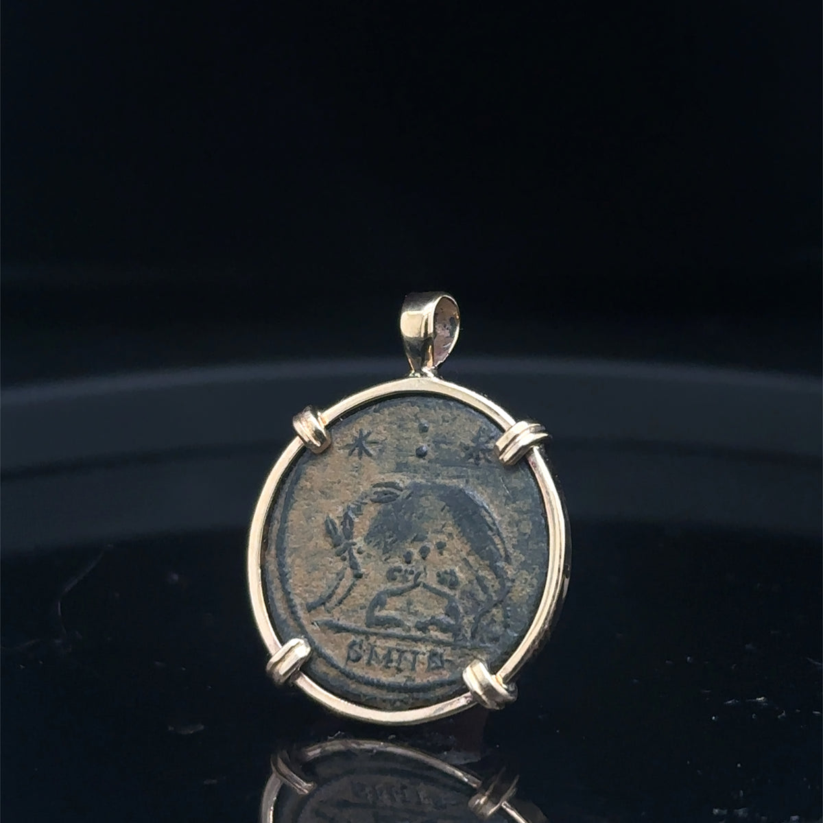 Ancient Roman She Wolf coin in 14k yellow gold filled pendant