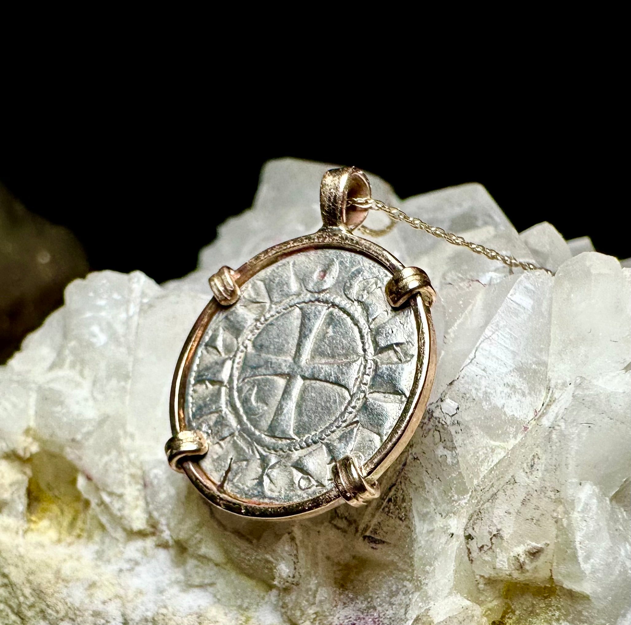 12th century Templar Christian Crusader Coin in 14k yellow gold filled pendant