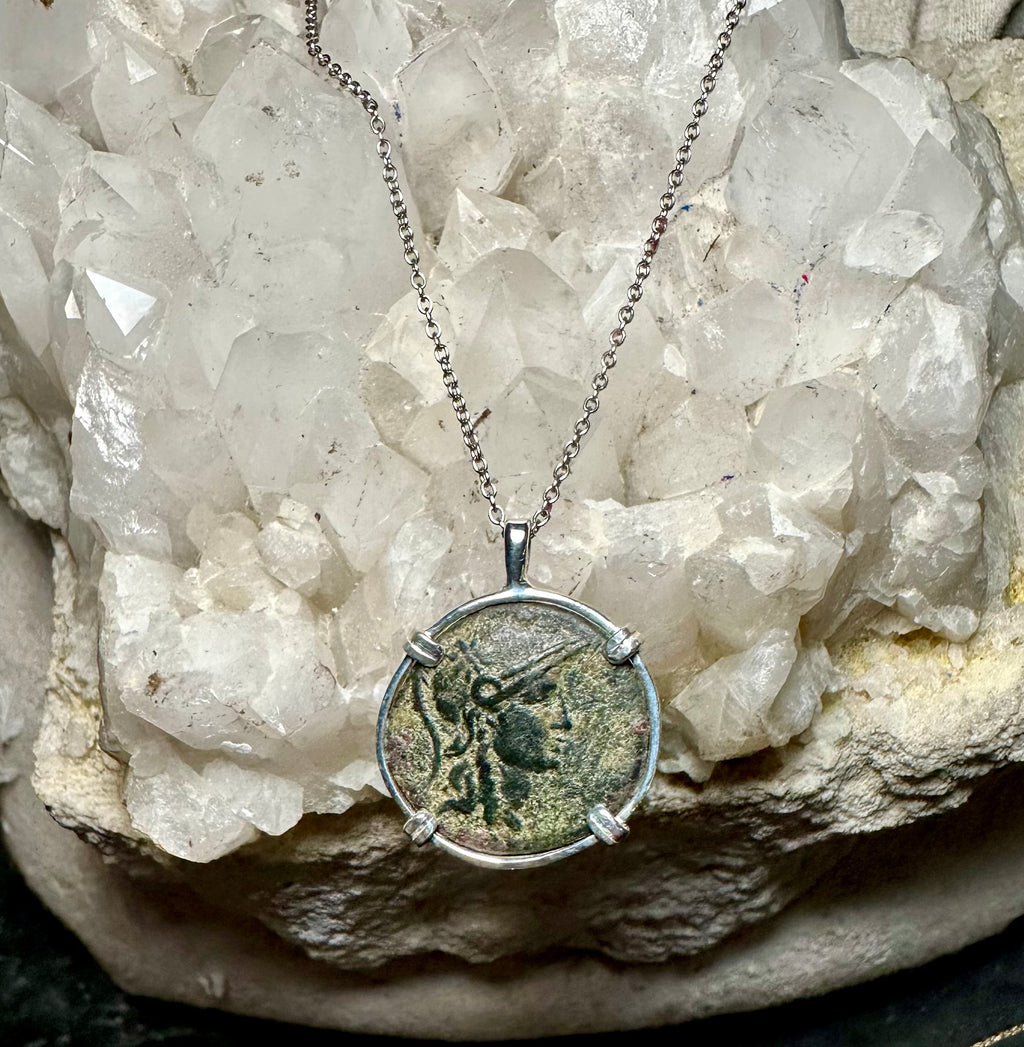 Ancient Greek Athena and Owl coin in sterling silver pendant