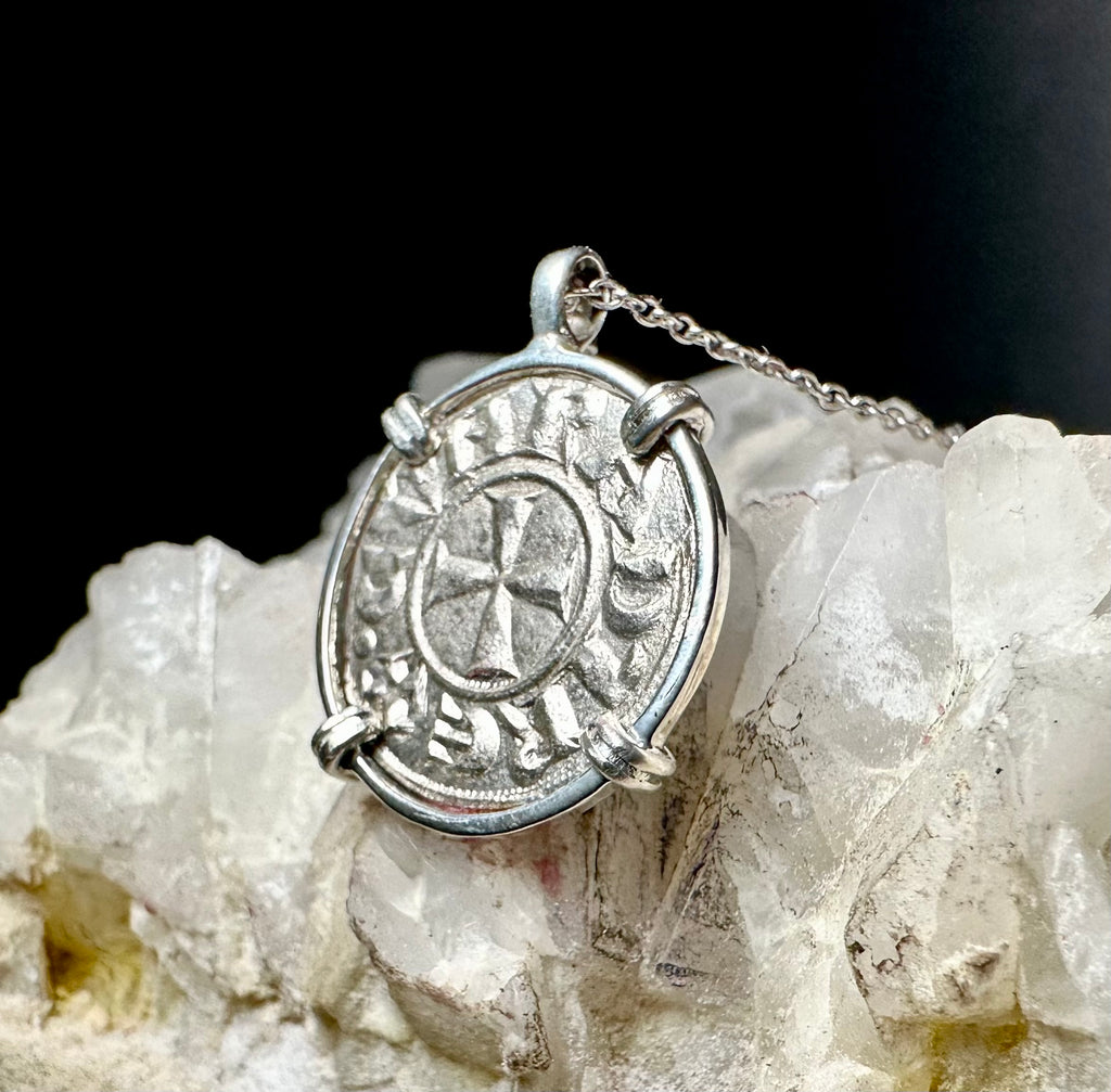 12th century Italian Christian crusader coin in sterling silver pendant