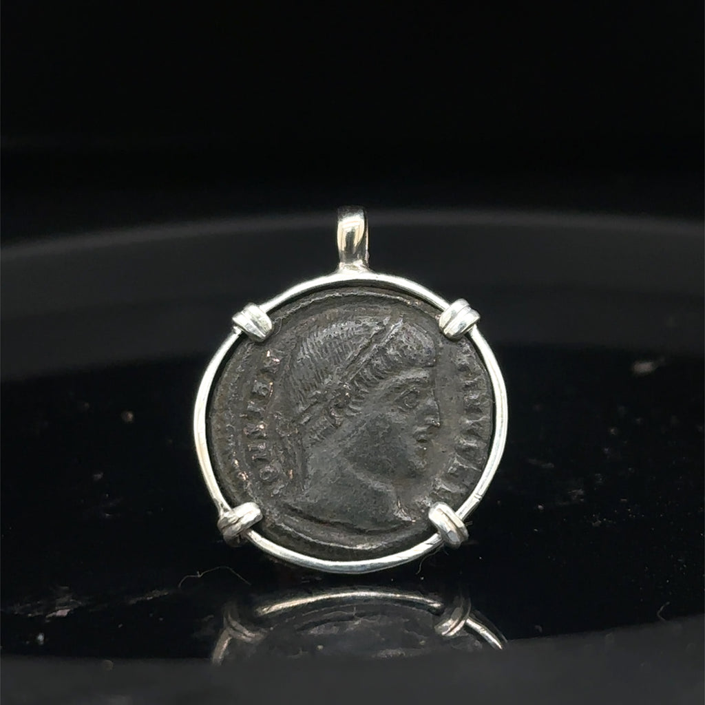 Ancient Roman Constantine the Great ancient Roman coin in sterling silver pendant