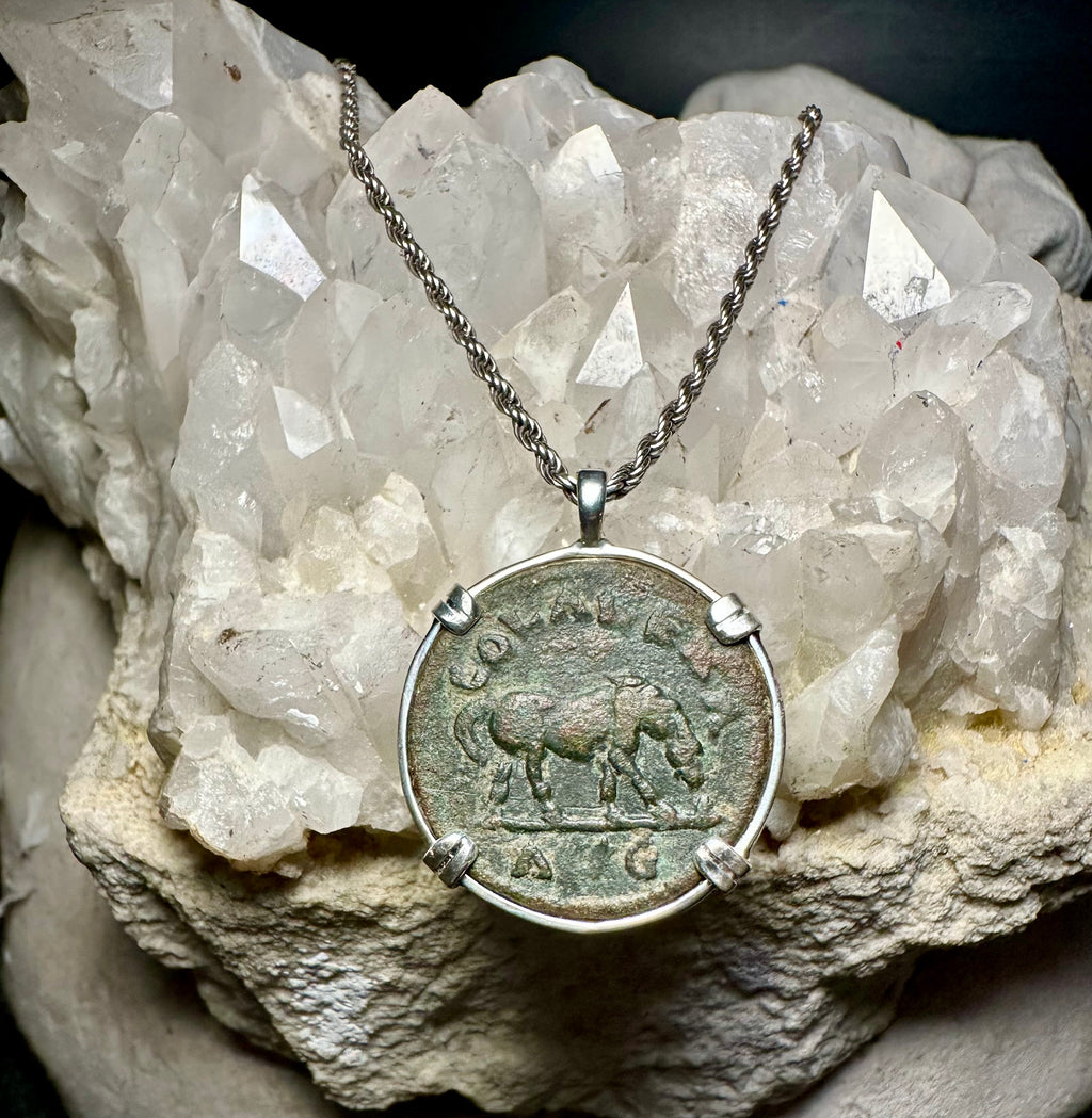 3rd century Ancient Roman Horse coin in sterling silver pendant