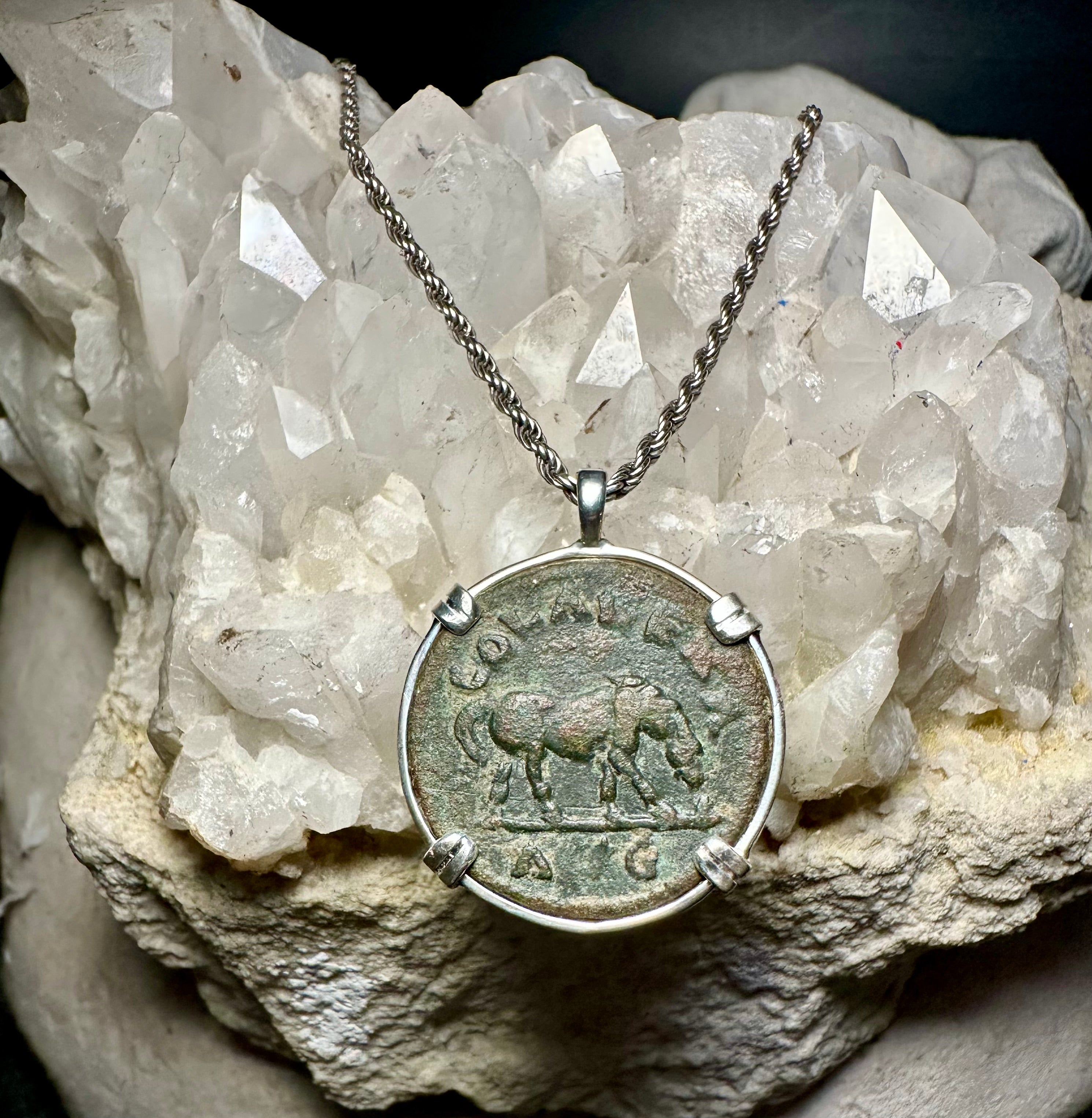 3rd century Ancient Roman Horse coin in sterling silver pendant