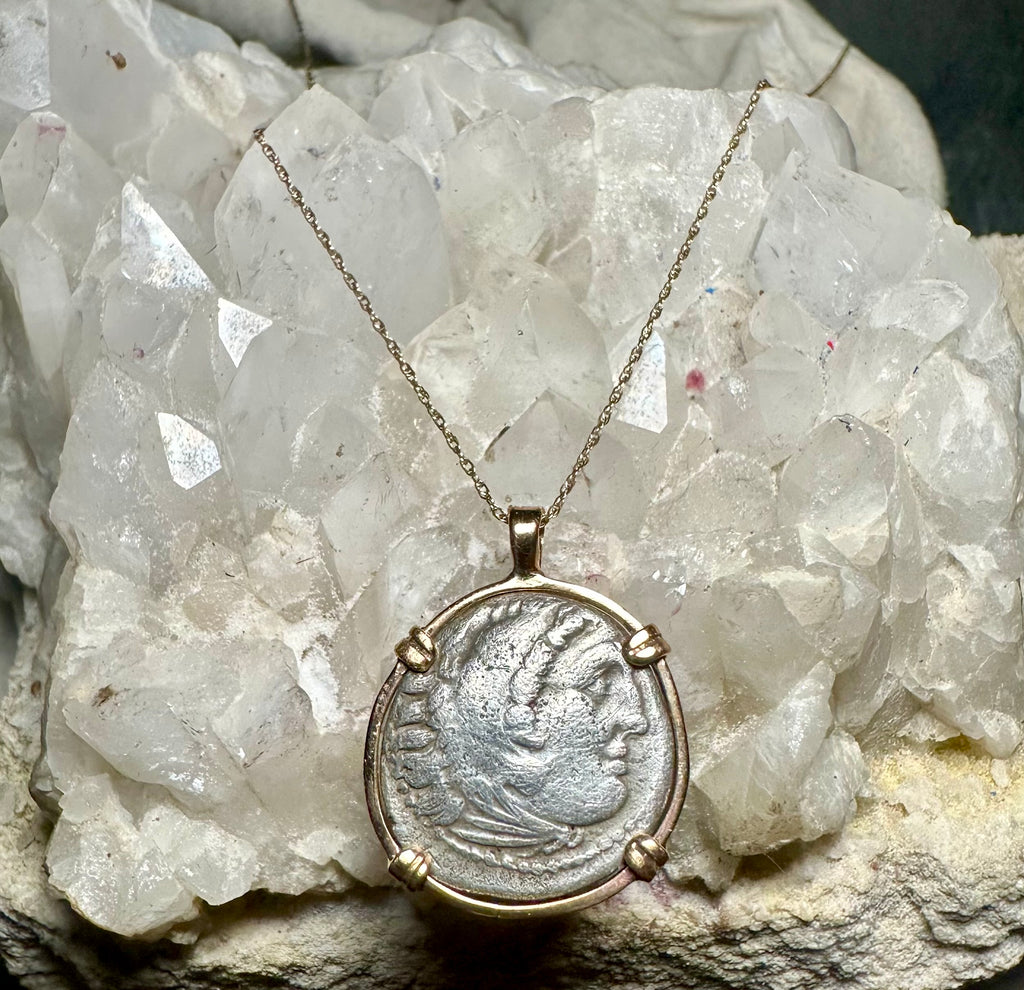 Ancient Greek Alexander the Great Drachm in 14k yellow gold filled Pendant