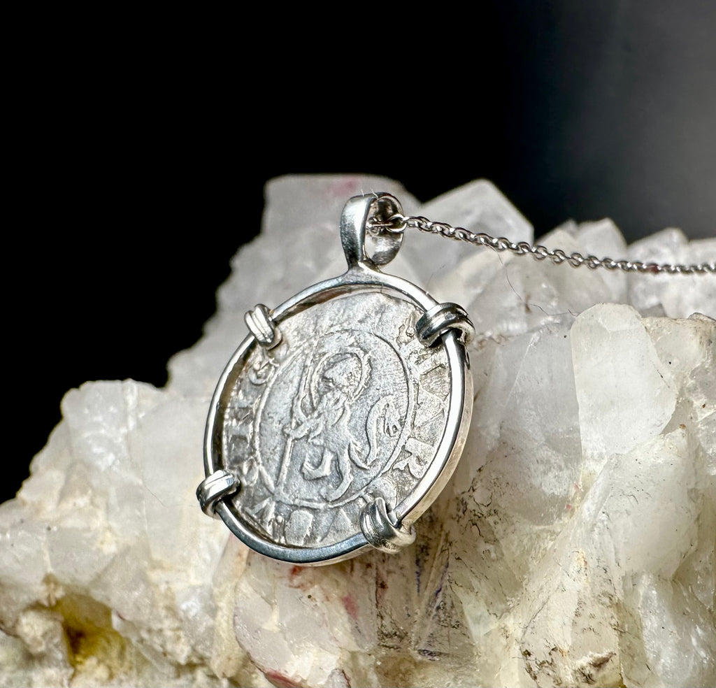 Medieval Italian Christian Lion and St Mark coin in sterling silver pendant