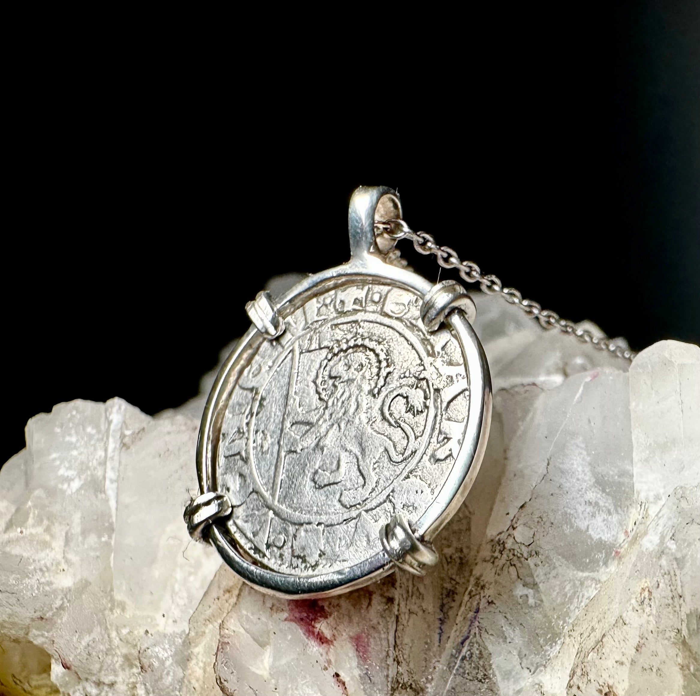 14th Century Christian Lion of St Mark coin in sterling silver pendant