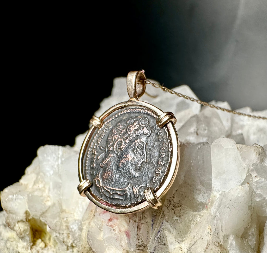 Ancient Roman Constantine The Great Coin in 14k Yellow Gold Filled Pendant