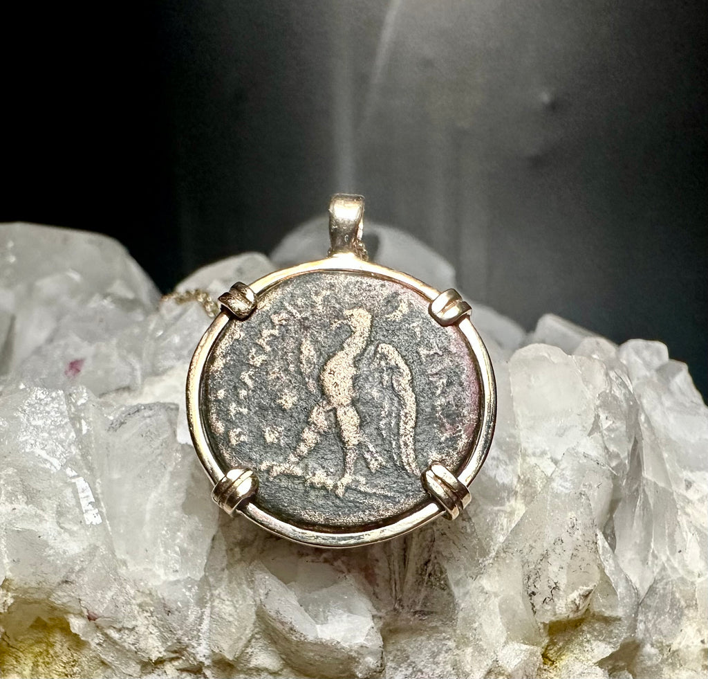 Ancient Egyptian Zeus Ammon and Eagle coin in 14k yellow gold filled pendant
