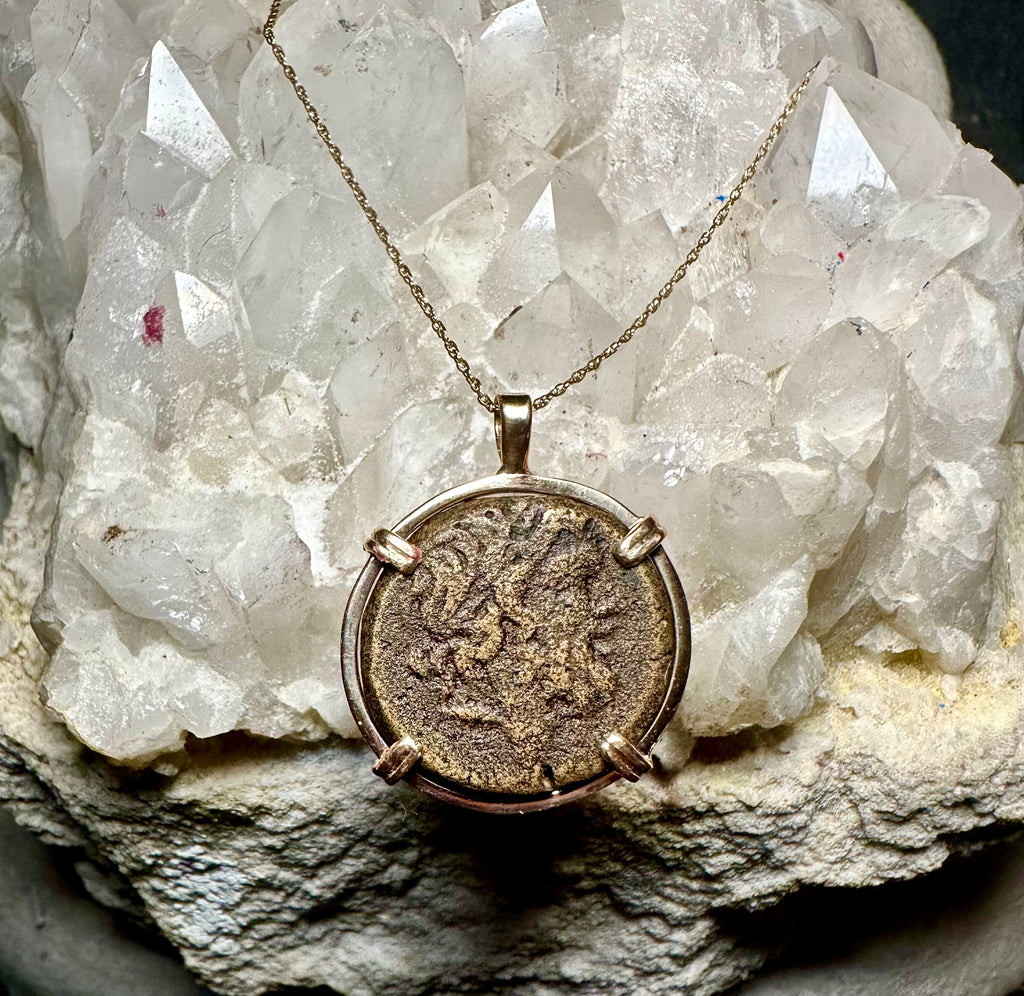 Ancient Greek Zeus and Eagle coin in 14k yellow gold filled pendant