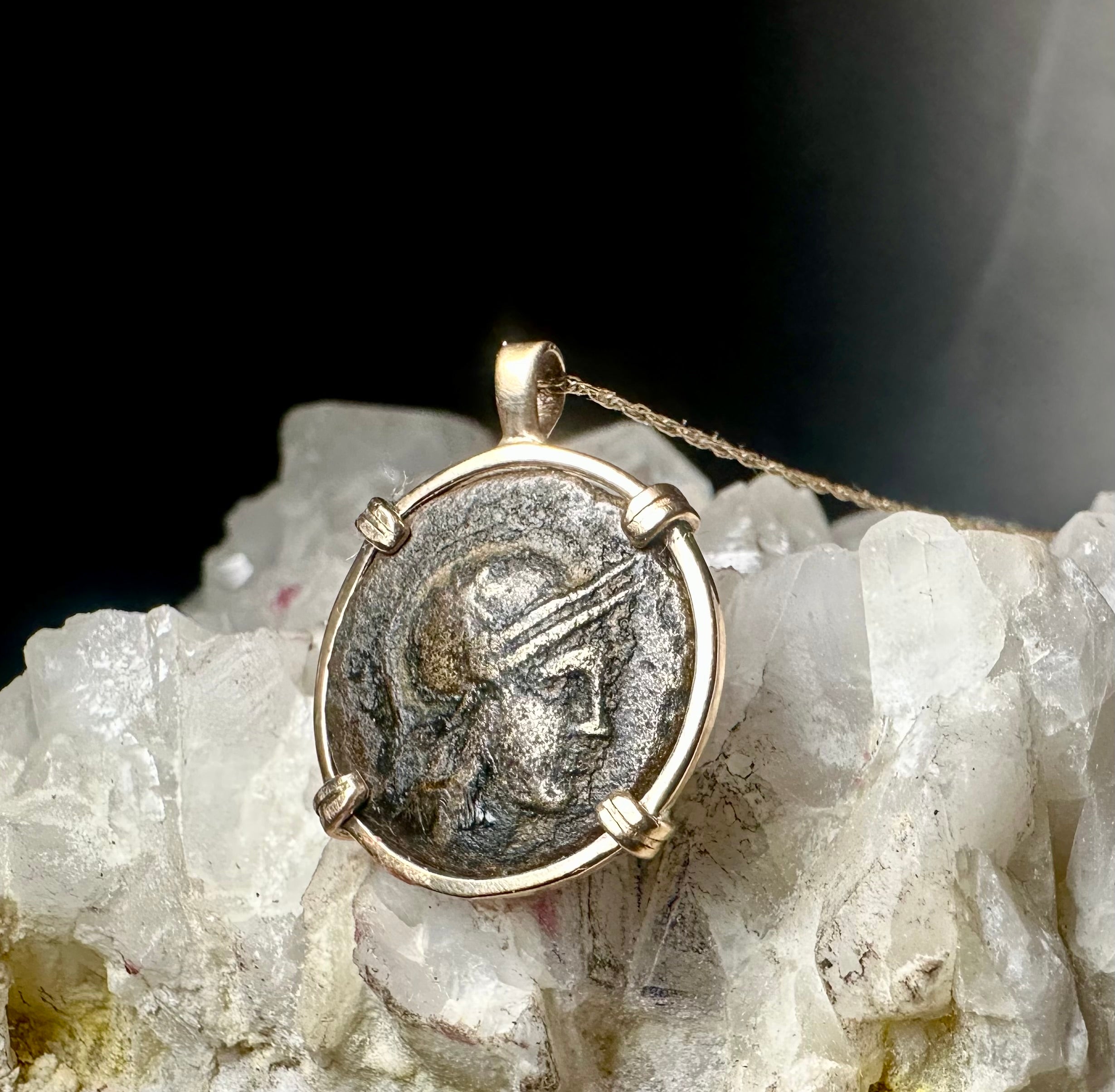 Ancient Greek Athena and Owl coin in 14k yellow gold filled pendant