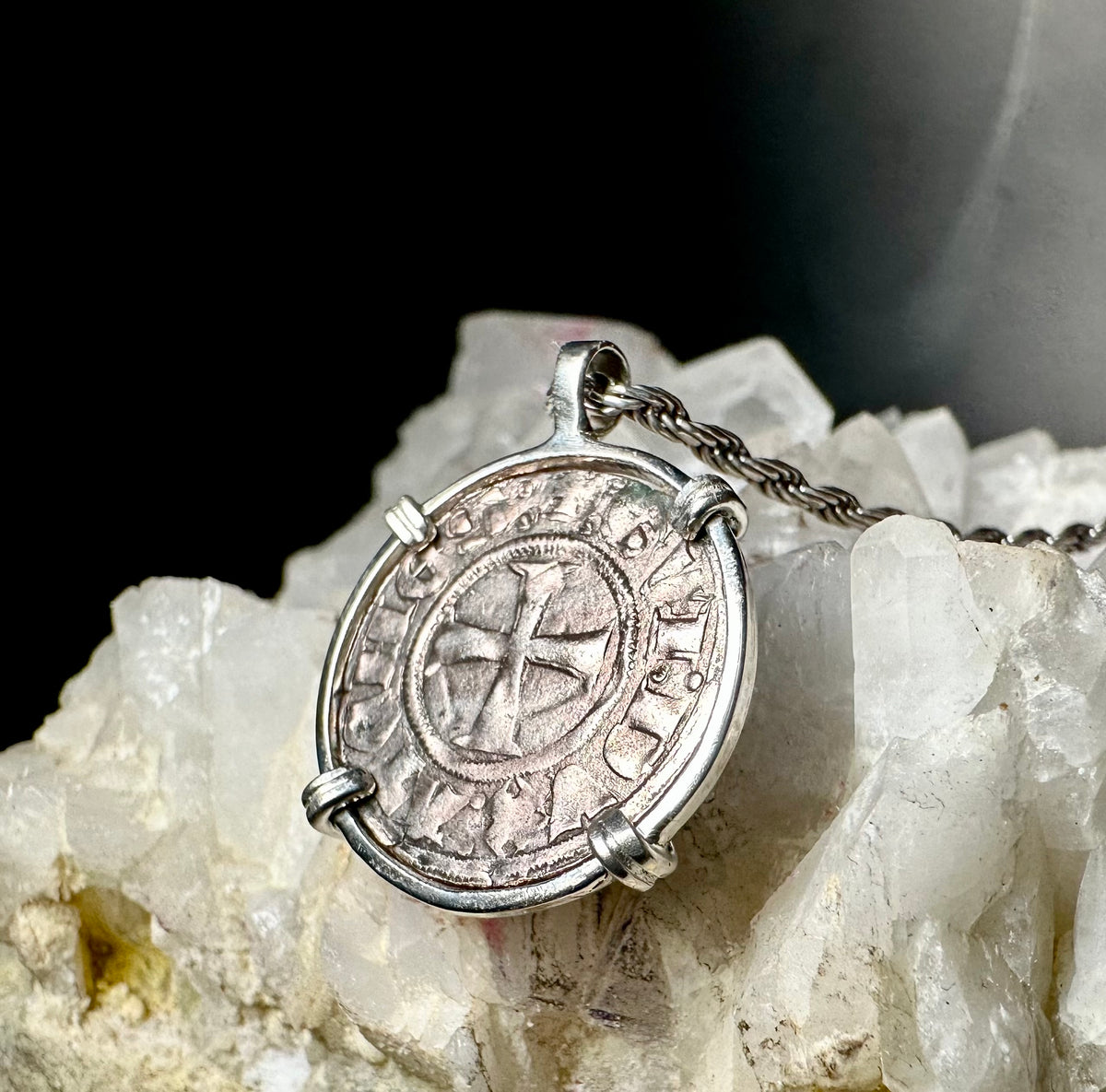 Medieval 13th century Christian Crusader Coin in sterling silver pendant
