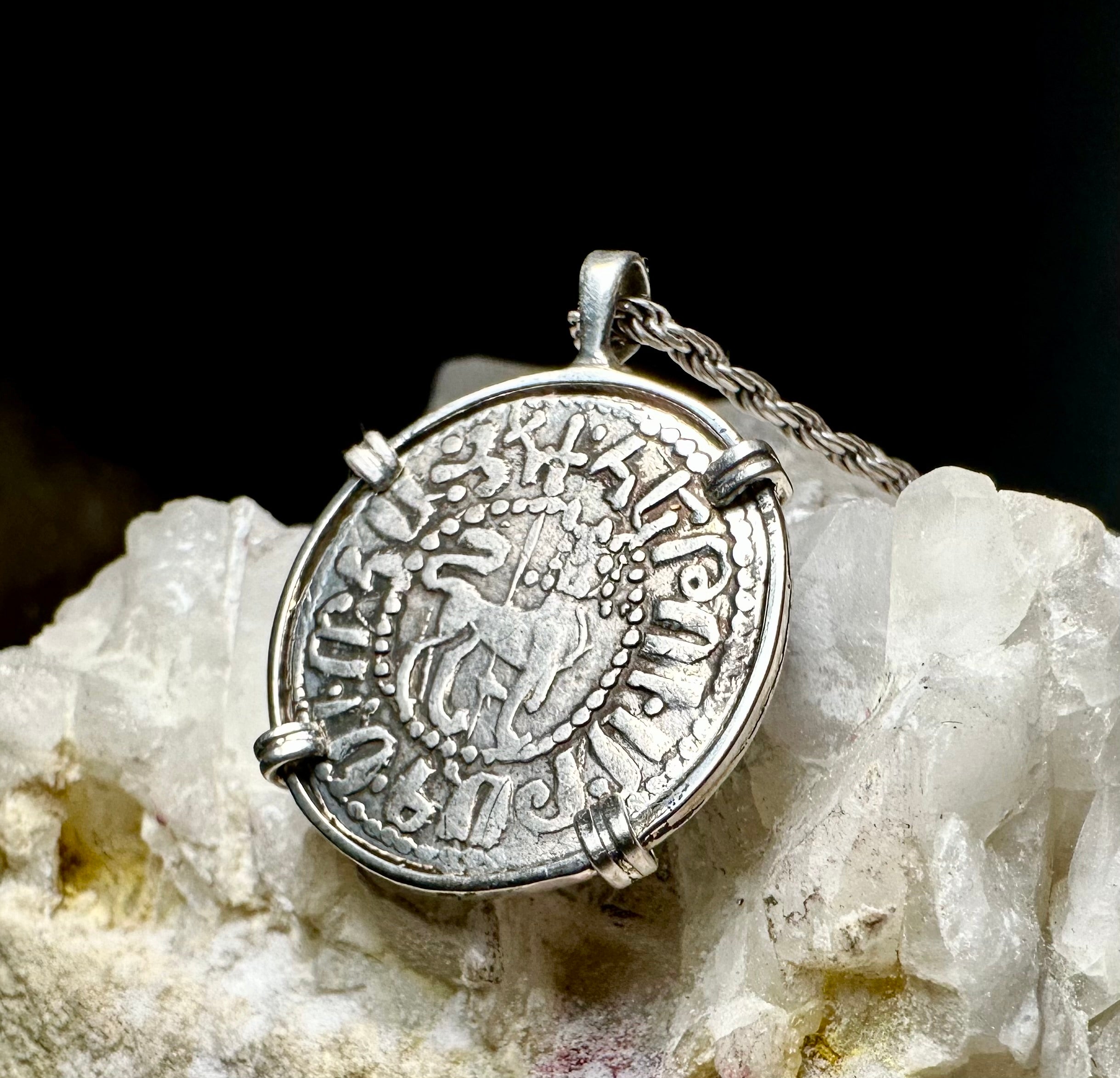 Medieval Christian lion and cross coin in sterling silver