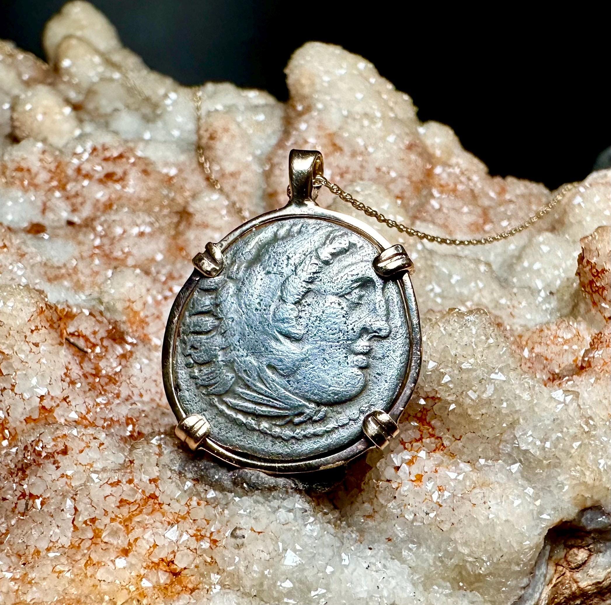 Genuine Alexander the Great Drachm in 14k yellow gold filled Pendant